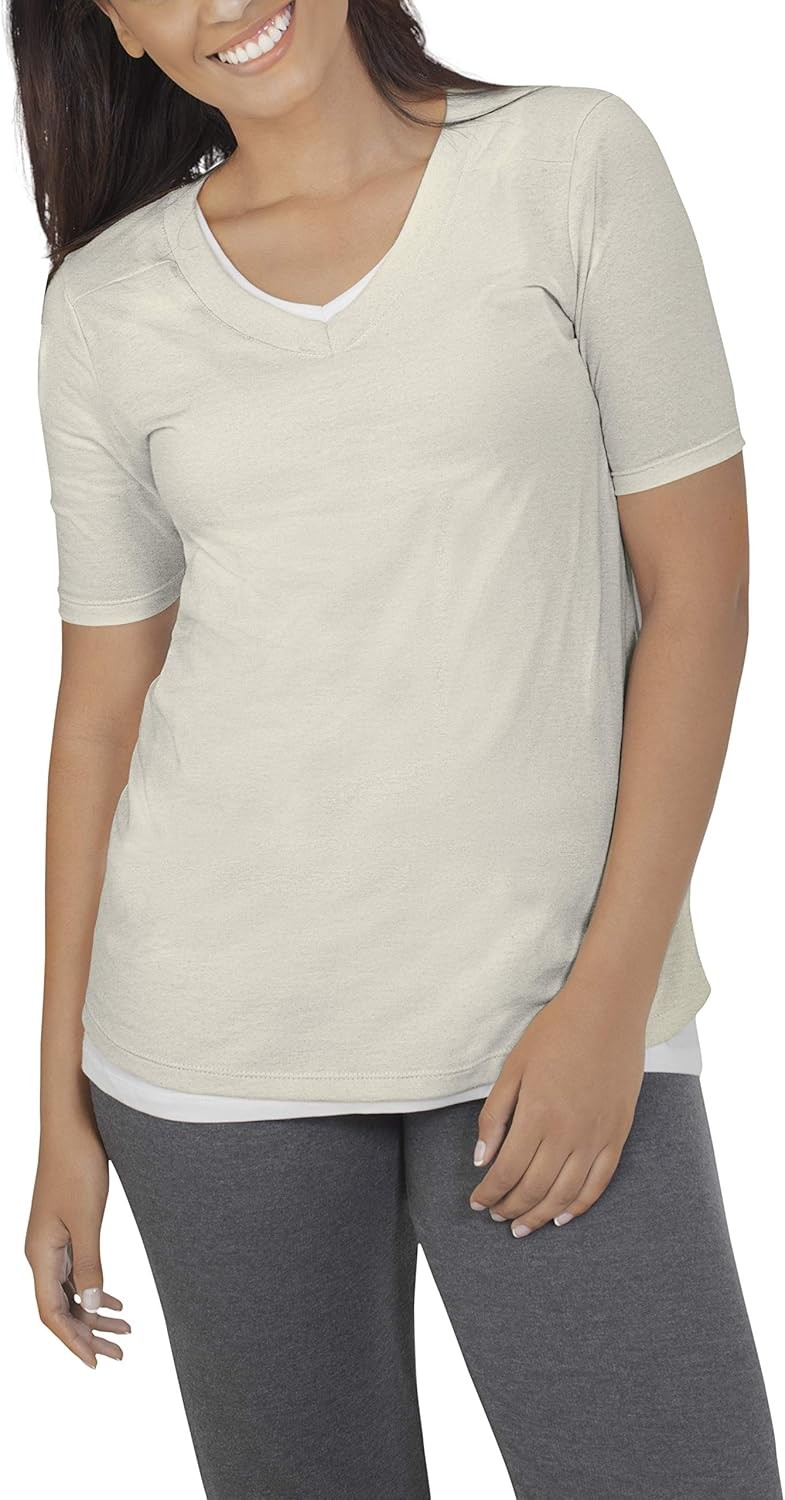 Fruit of the Loom Women’s Essentials All Day Elbow Length V-neck T-shirt Solid