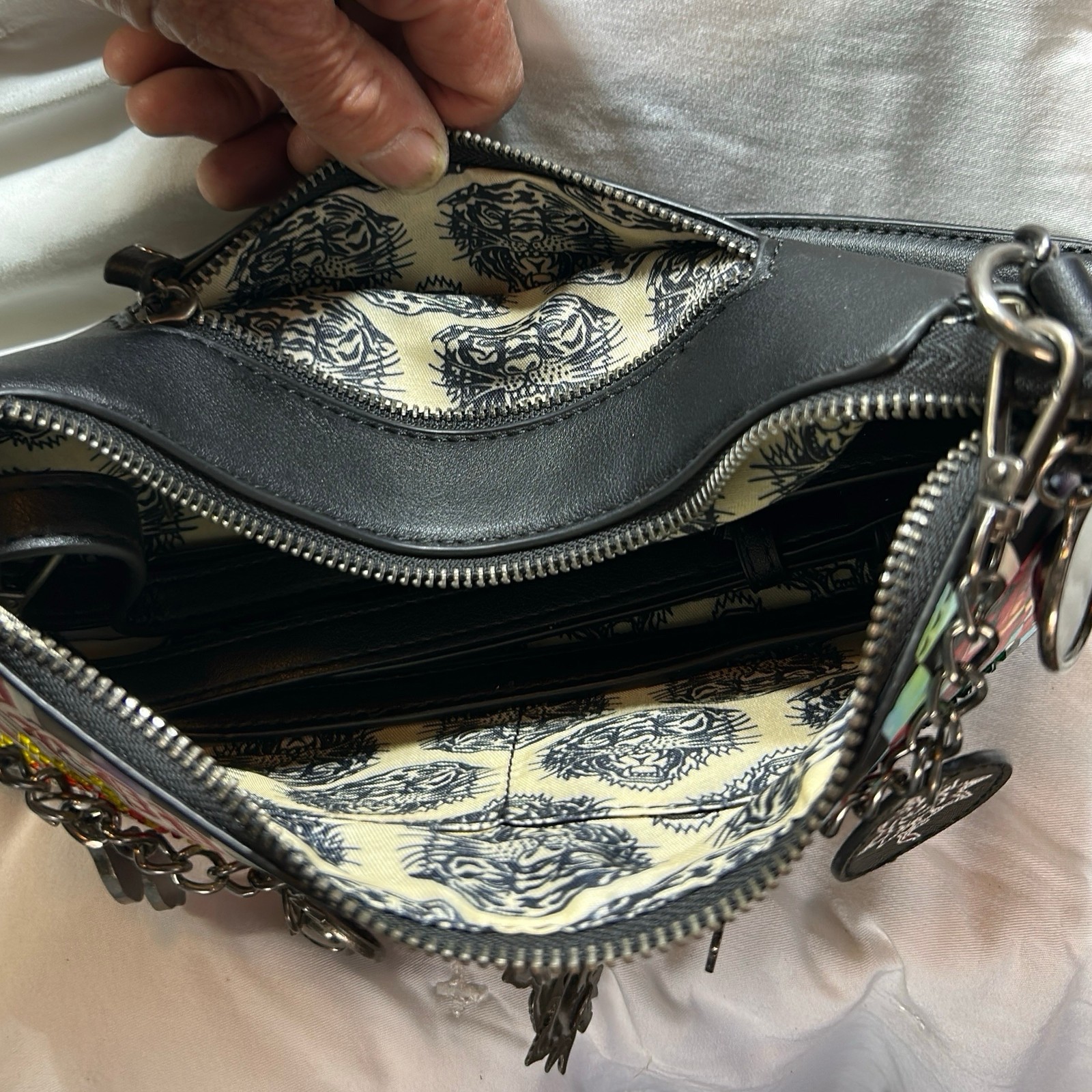 Ed Hardy Love Eternal Rhinestone Shoulder Bag Small Multicolor Faux Leather Used