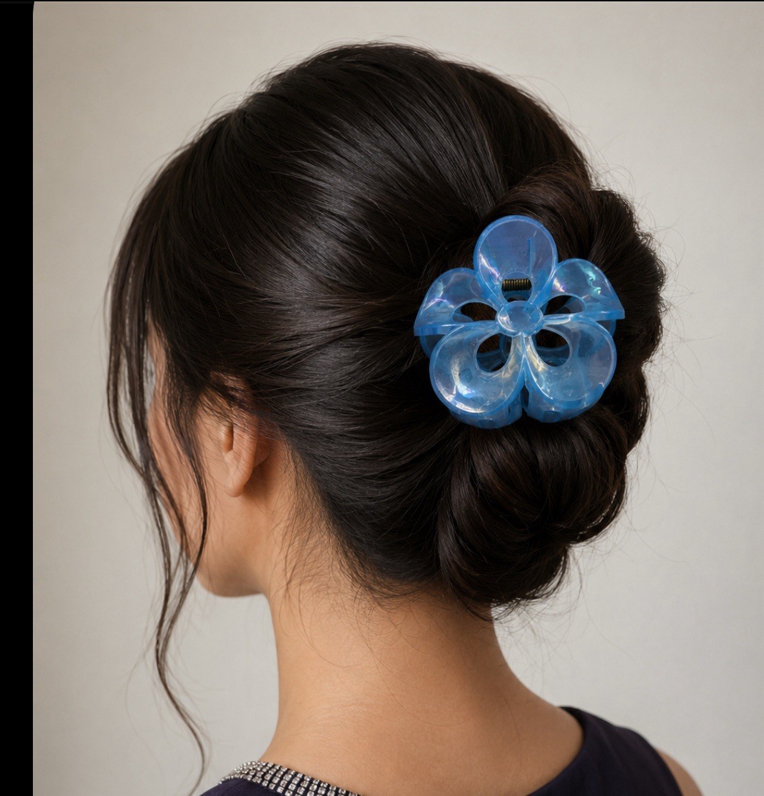 Blue Plastic Flower Hair Clip Barrette for Women, All Hair Types