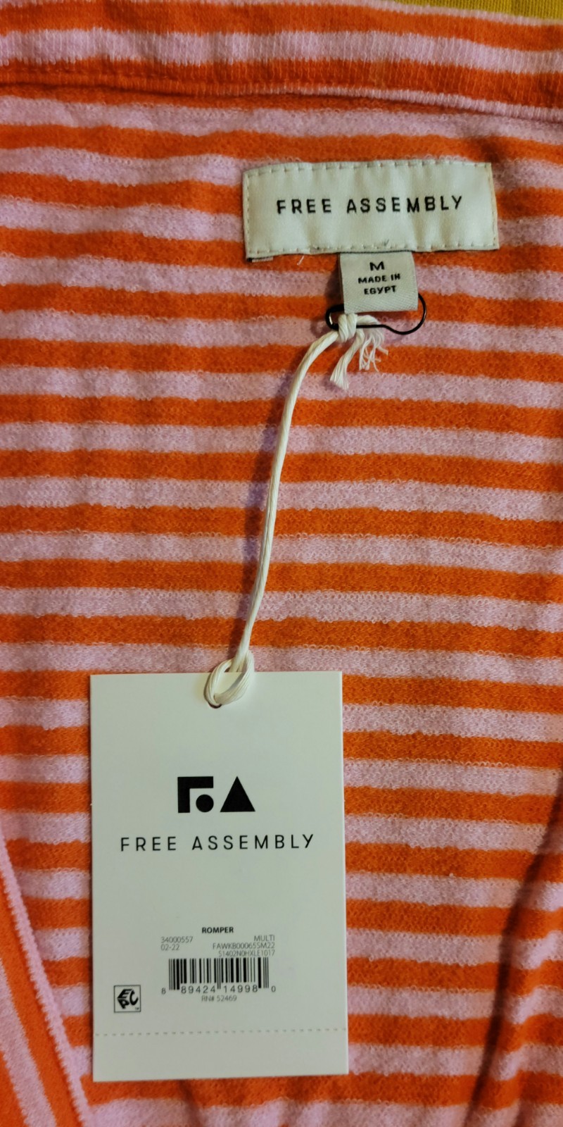 Women’s Free Assembly Orange Pink Striped Sleeveless Cotton Terry Cloth Romper M