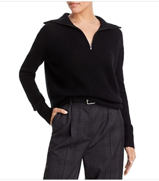 C by Bloomingdale’s Women’s Cashmere Drop Shoulder Half Zip Sweater Black Size L