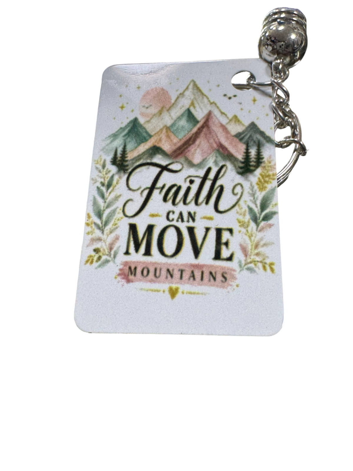 Faith Can Move Mountains Keychain, Metal, Inspirational Christian Quote with Pur
