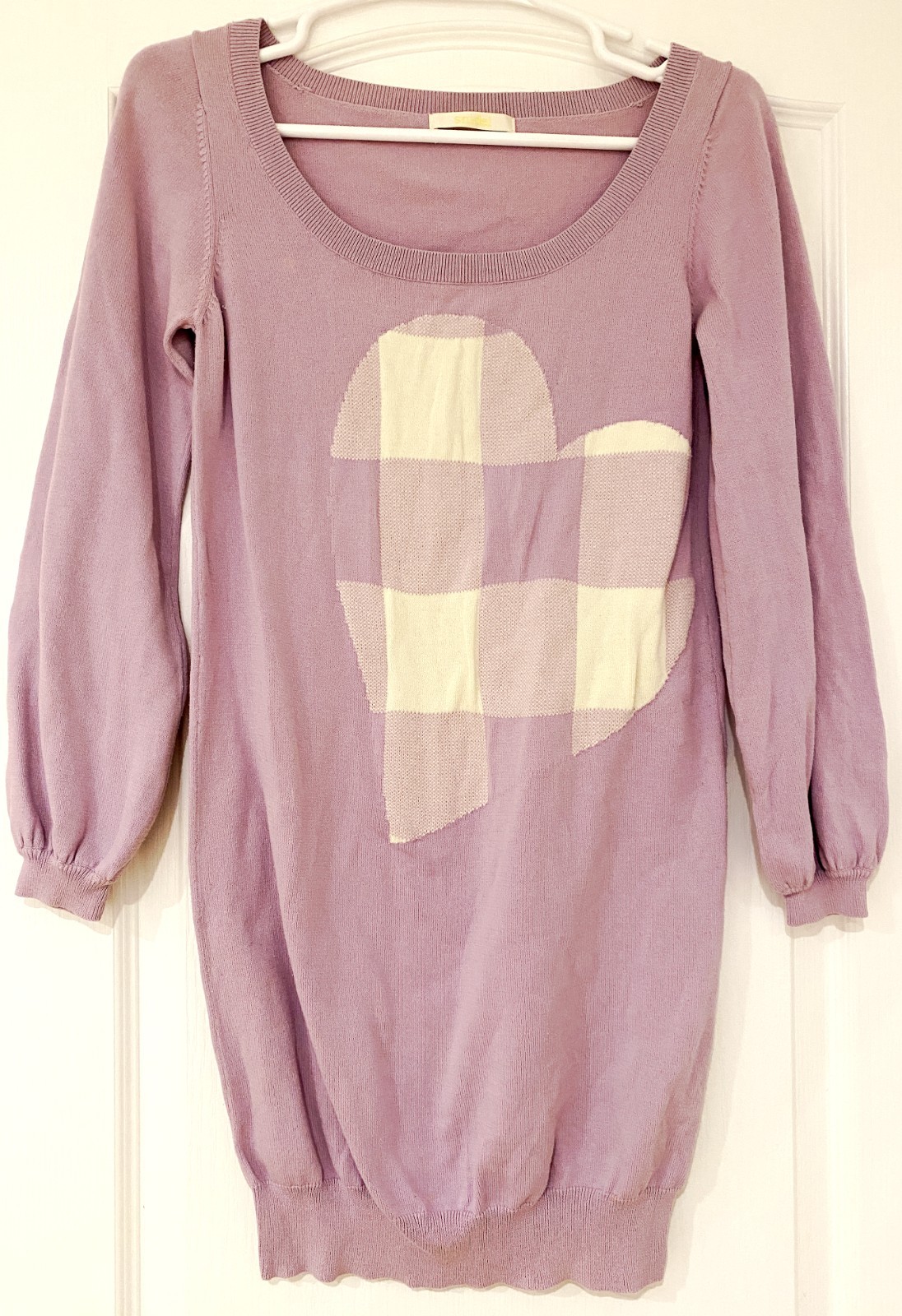SNIDEL Long Purple Heart Sweater Gingham Indigo Cute Jumper GYARU Hime JAPAN