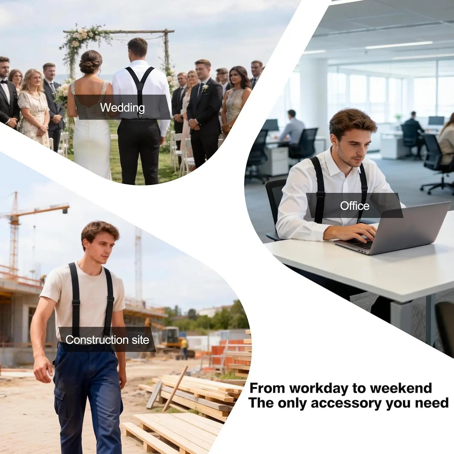 Heavy Duty Suspenders for Men Adjustable Elastic Y/X Back Work Hidden Undershirt