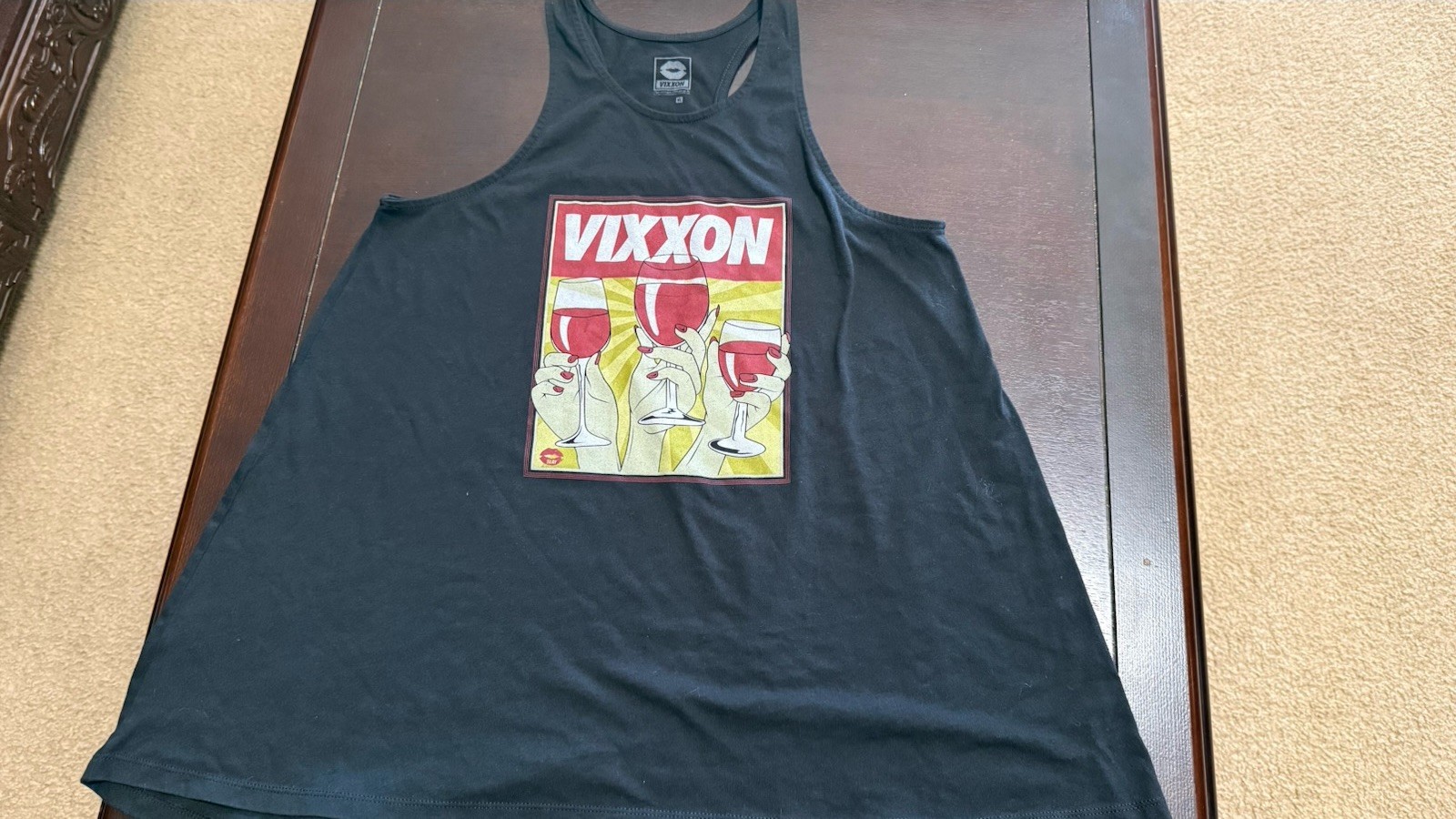 VIXXON Black Graphic Print Racerback Tank Top Scoop Neck Sleeveless XL