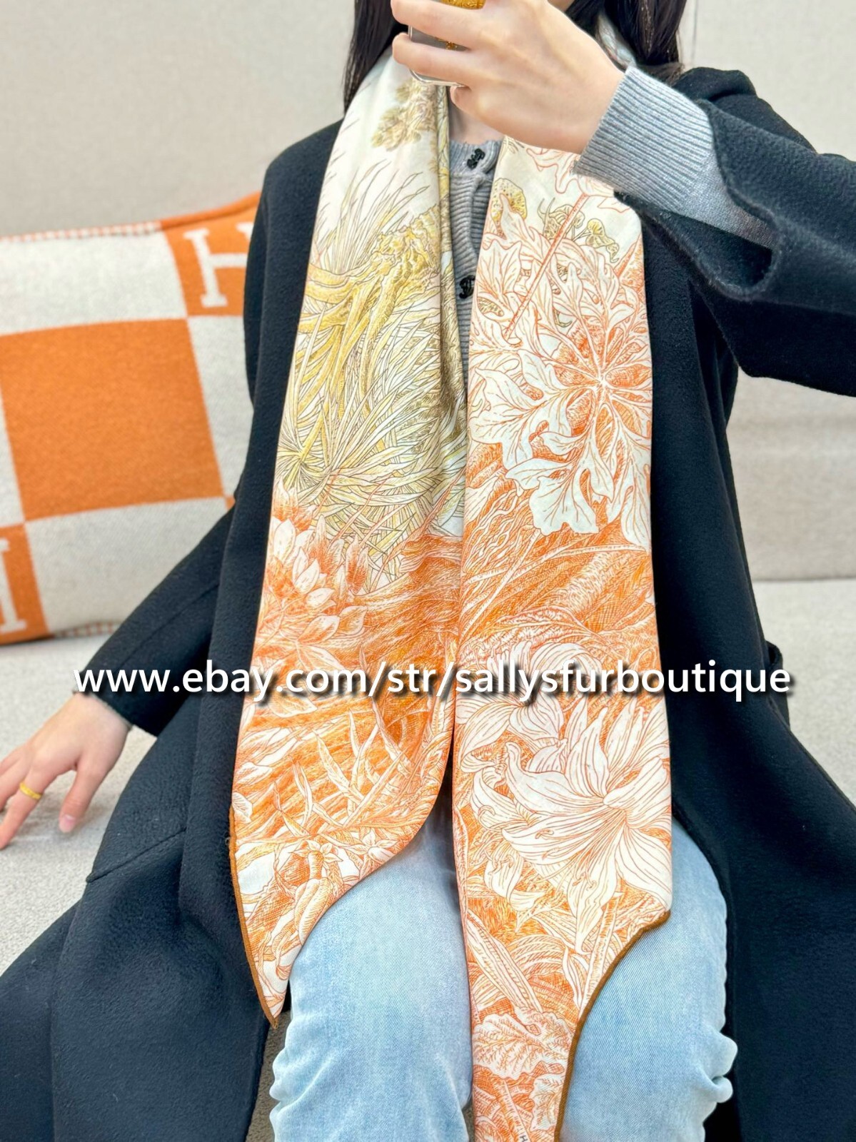 Sallys 70% Cashmere & 30% Silk Wrap Scarf Garden Print Double Face Shawl 53″