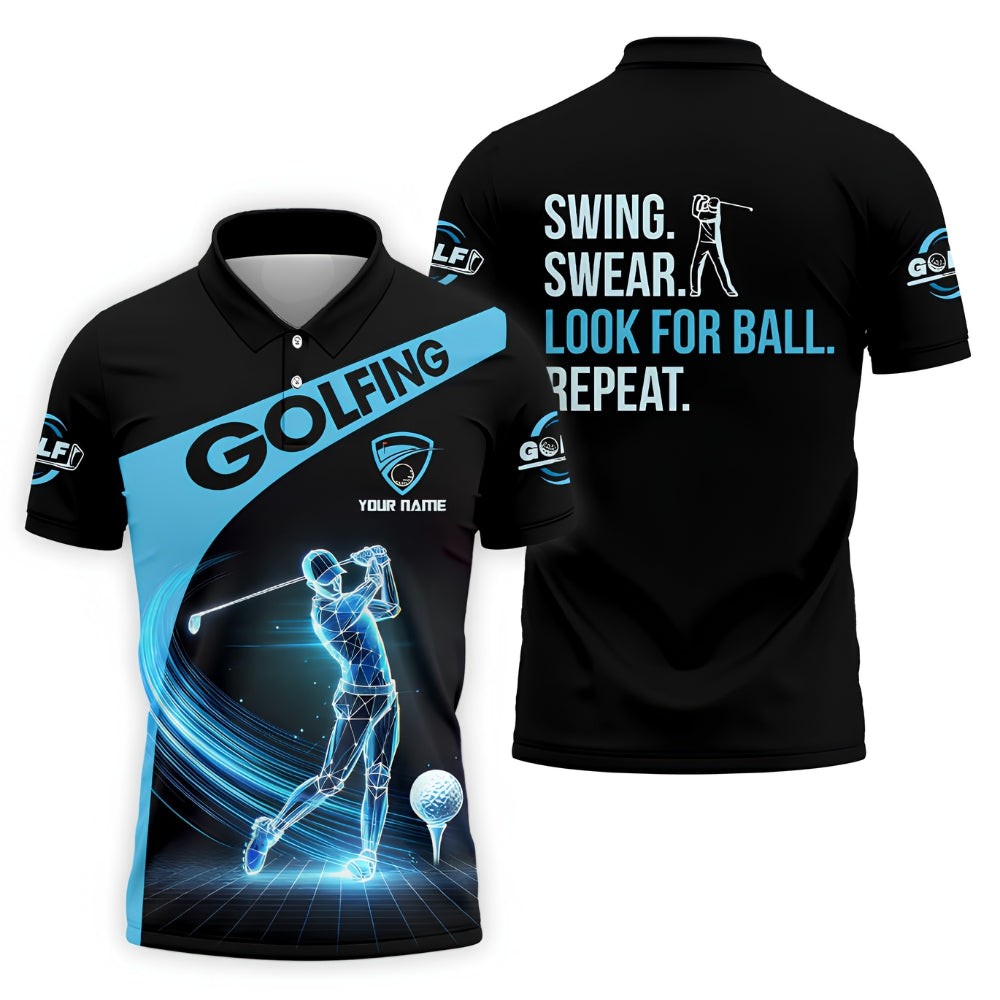 Custom Name Swing Swear Look For Ball Repeat AOP Shirt Polo Shirt Fullsize S-5XL