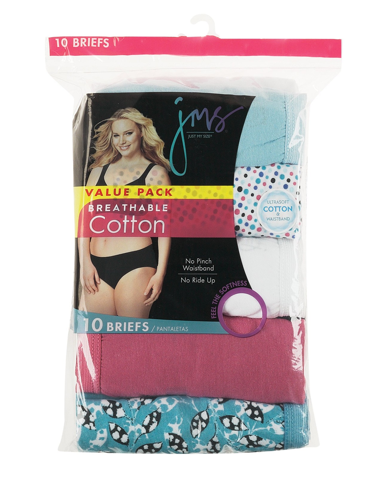 Just My Size Briefs 10-Pack Underwear JMS Cotton Tagless Assorted Colors sz 9-13