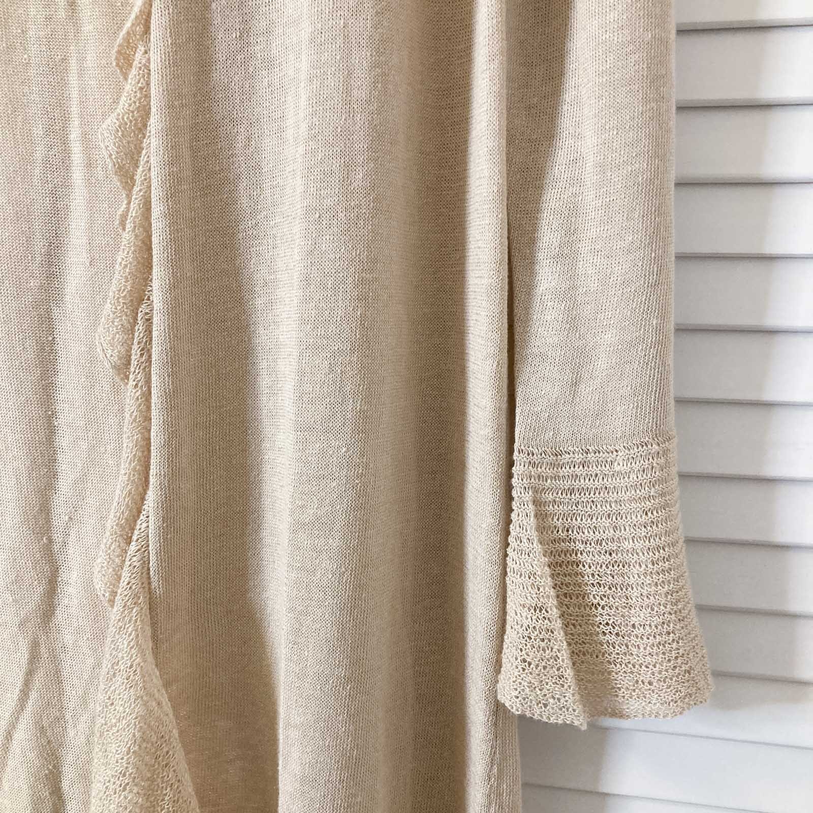 Autograph M&S Cardigan Size 12 Natural Beige Linen Blend Frill Trim Longline