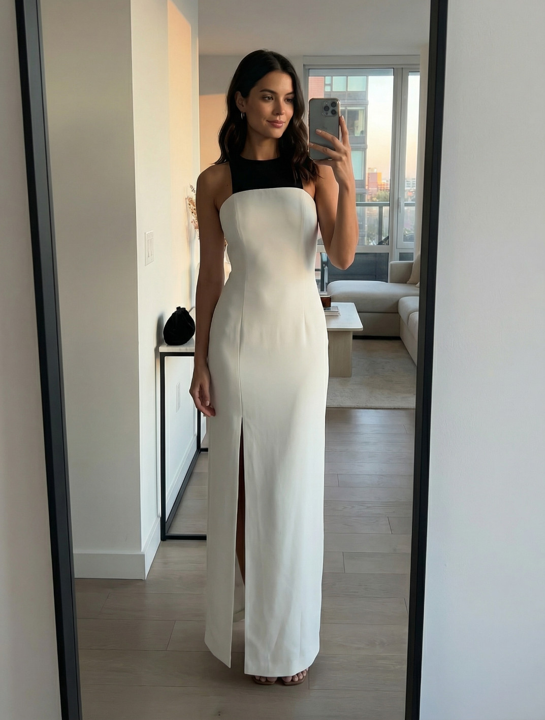 REISS Reya Black Ivory Colourblock Maxi Midi Dress Elegant Evening Occasionwear