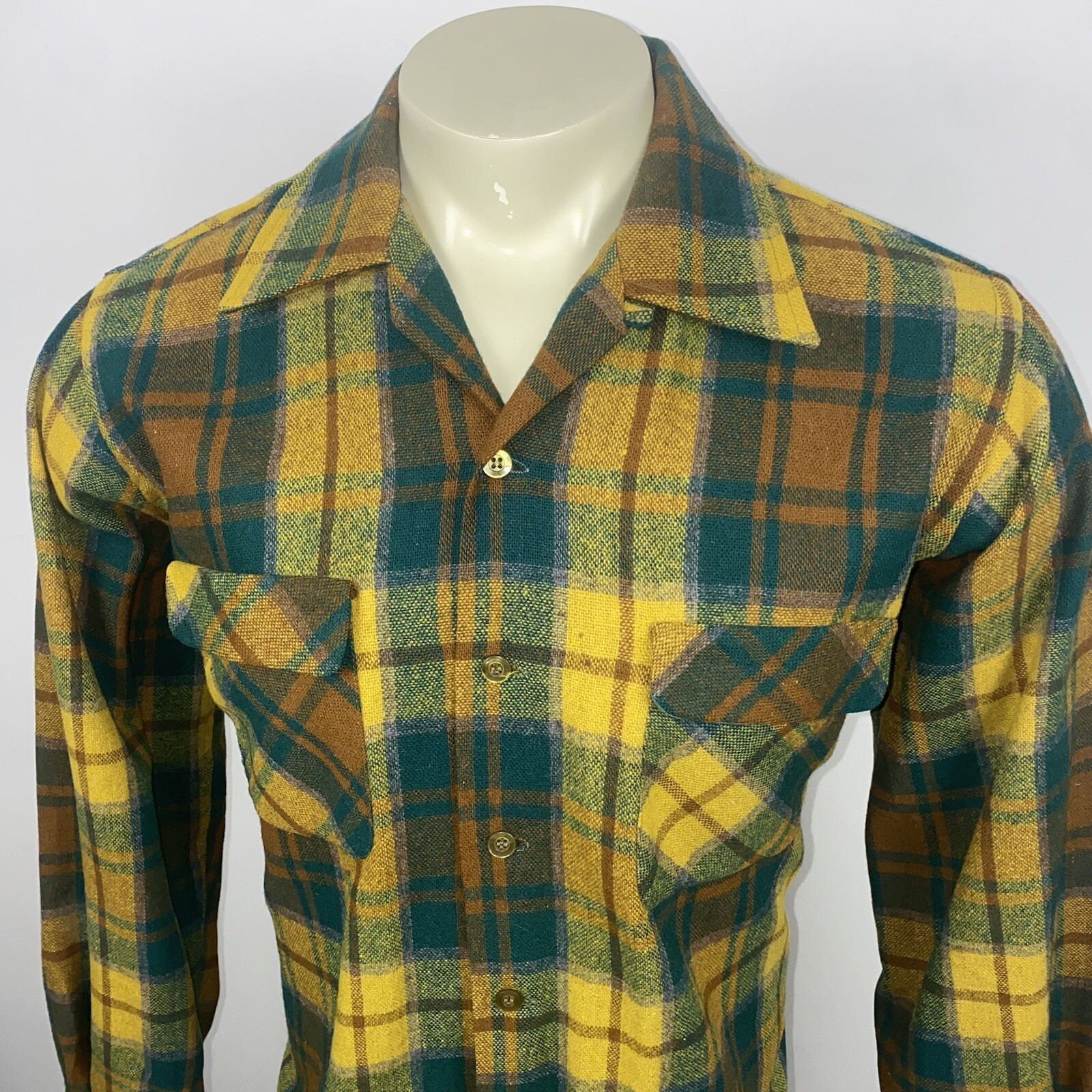 Vtg 50s 60s Lord James Shirt Loop Collar Flannel Cruiser Wool Nylon Mens Large