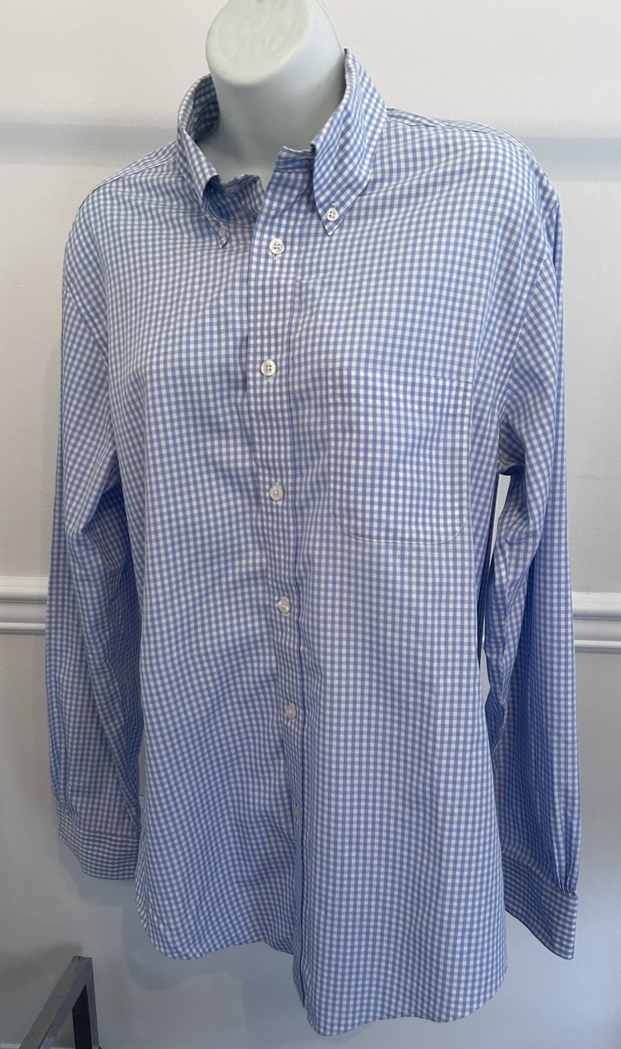 Brooks Brothers Dress Shirt Size Medium White & Blue Checkered Regent Fit