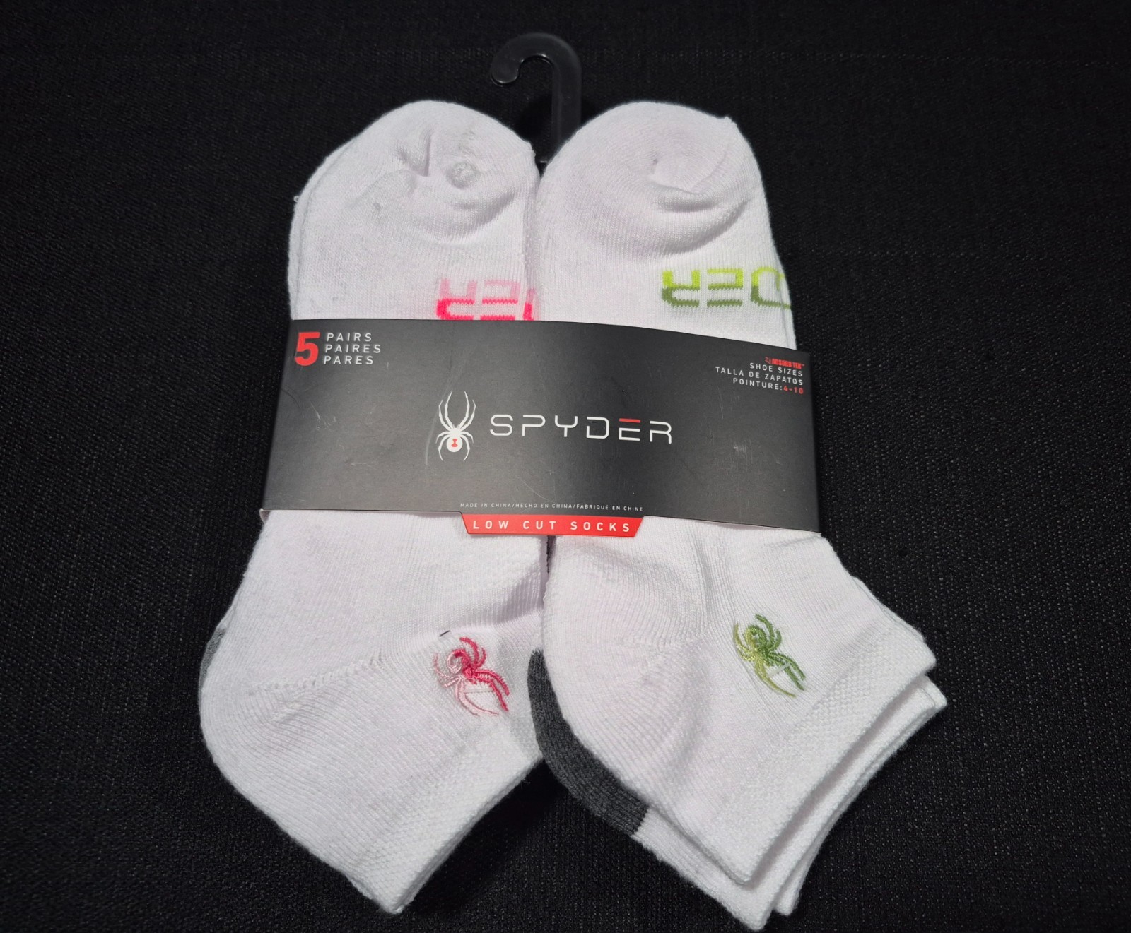 Spyder Low Cut Socks Women SZ 4-10 White 5 Pairs Sports Logo Half Cushioned