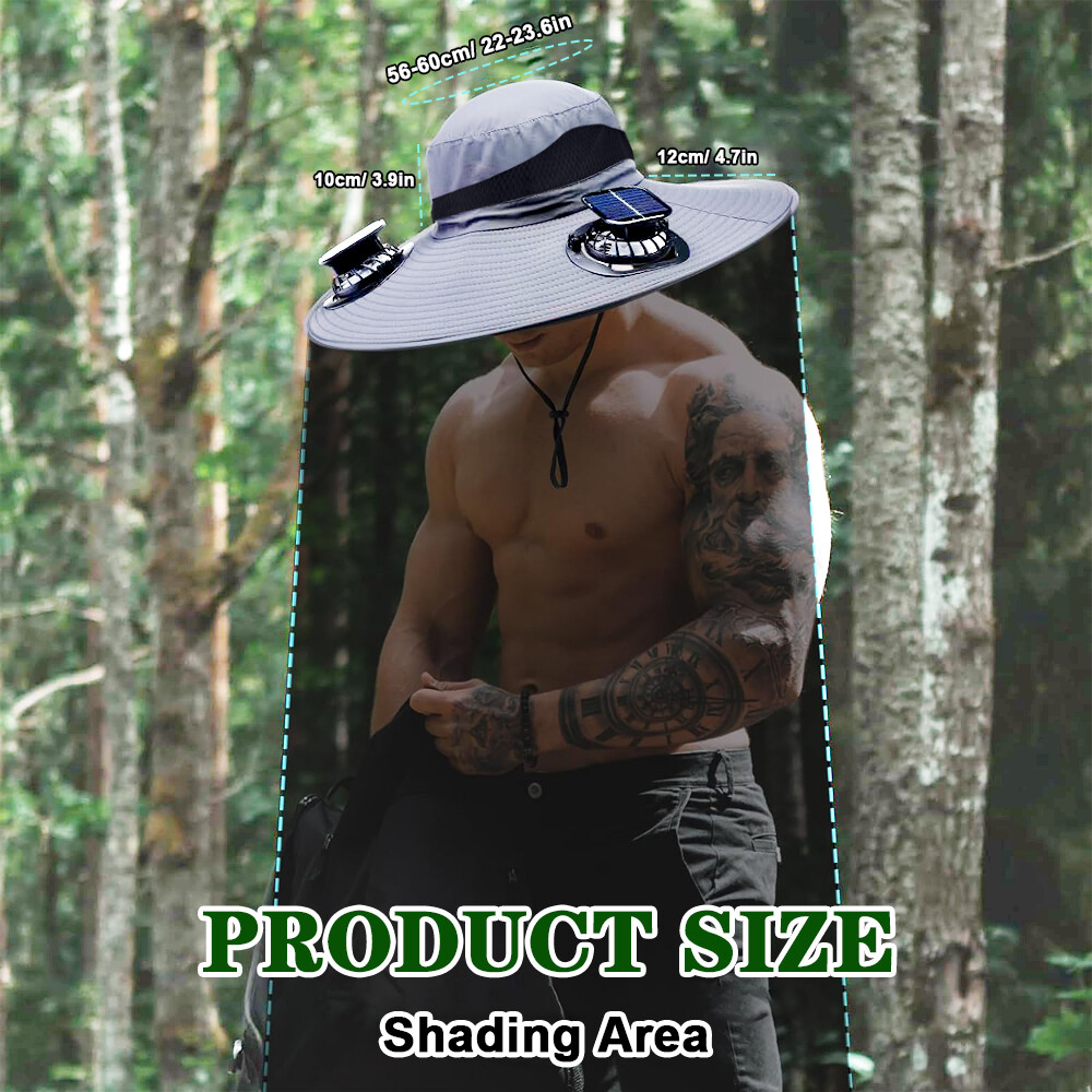 Outdoor Wide Brim Sun Hat with 2 Solar Fans Fishing Hiking Camping UV Protection