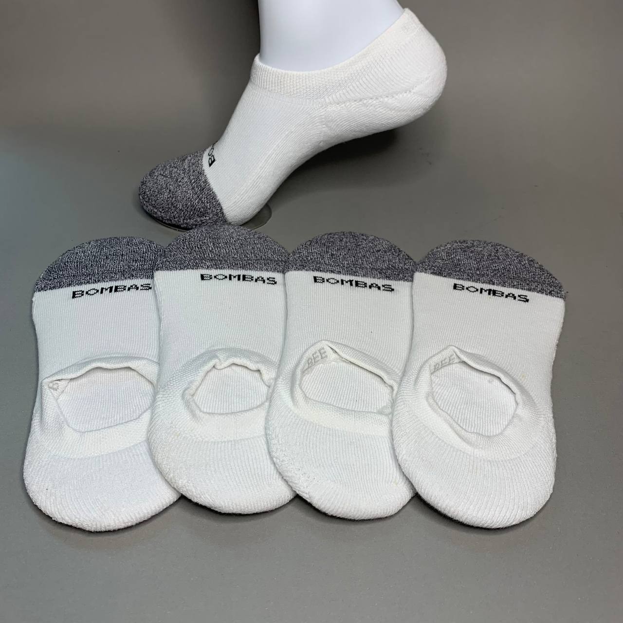 BOMBAS White No Show Socks Cushioned Everyday Unisex Size M, L 4 Pairs New