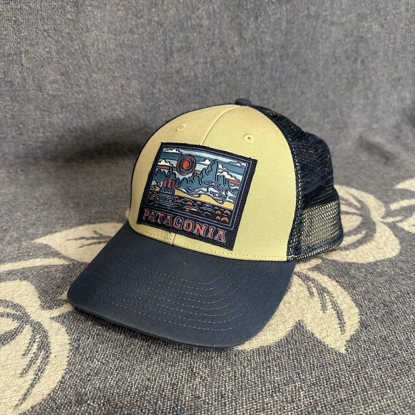 Patagonia Summit Road Lo Pro Mesh Breathable Trucker Hat Cap Blue Tan Adjustable