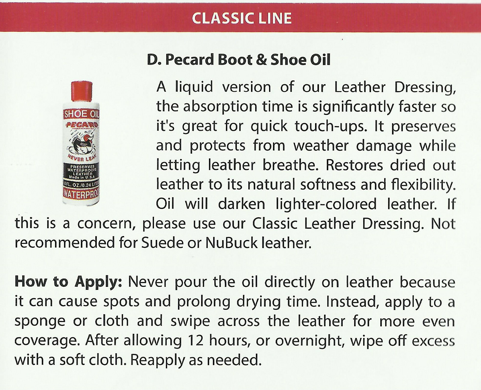 Boot & SHOE OIL Leather conditioner waTerproof & Preserve 8oz Bottle PECARD PSO8