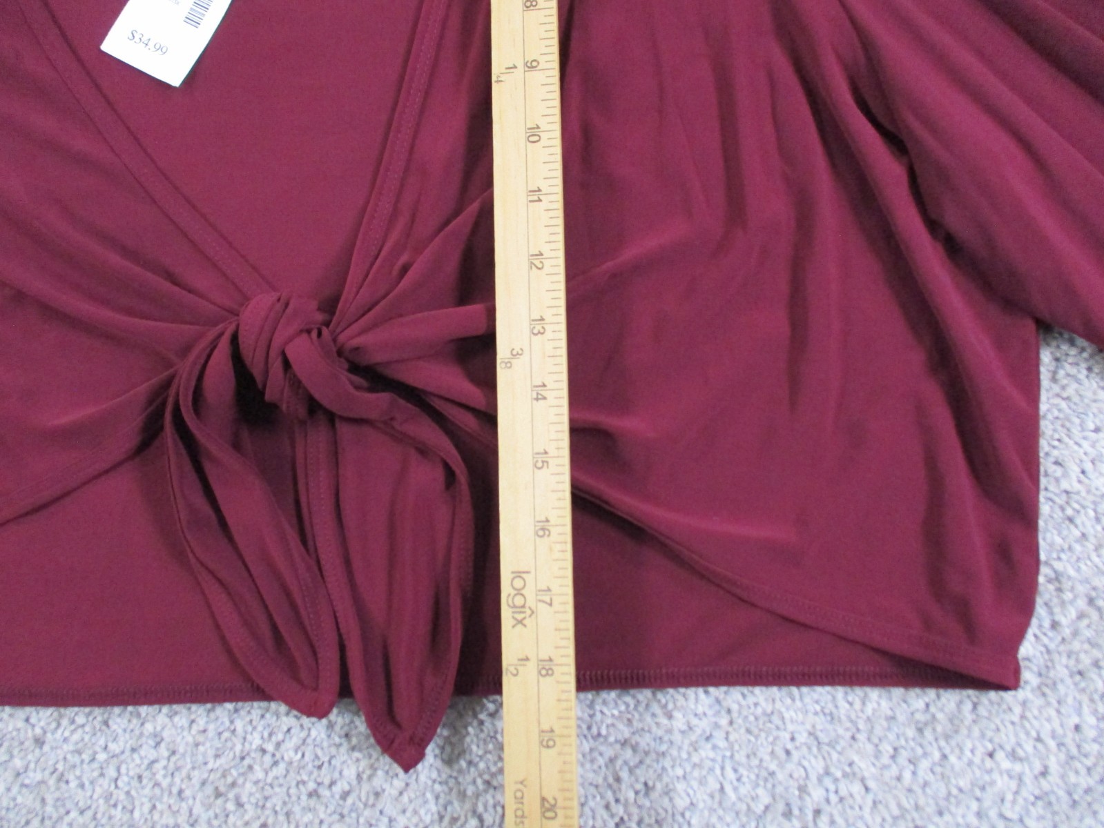 Hot Kiss 26/28W Womens Long Sleeve Shirt Cropped Polyester Spandex Red Wine NWOT