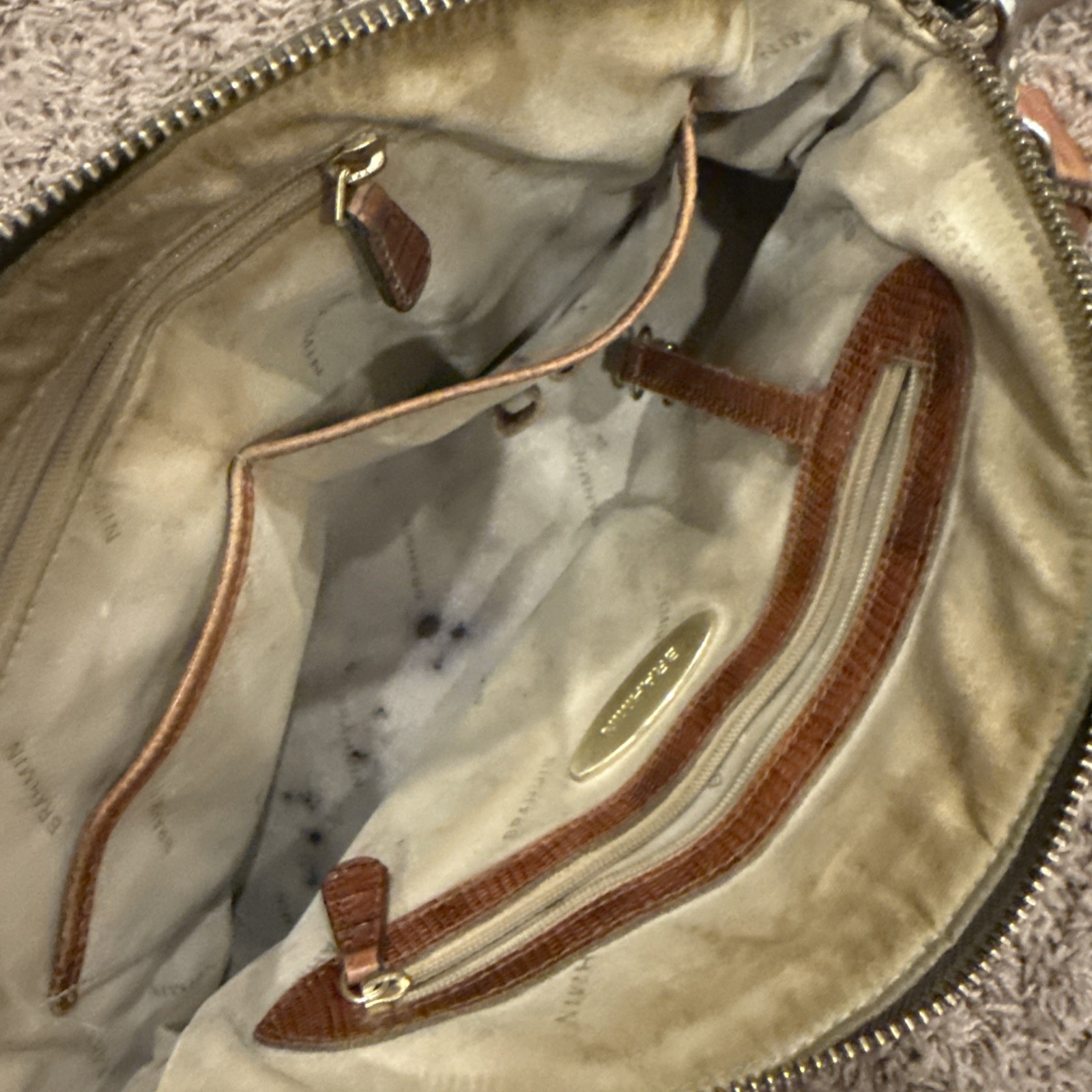 Brahmin Brown Embossed Animal Print Satchel Top Handle Zip w/ Detachable Strap