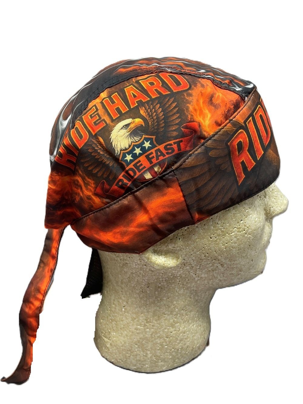 Black Orange Ride Hard Fast Platinum Durag Doo Rag Skull Cap Sweatband Biker