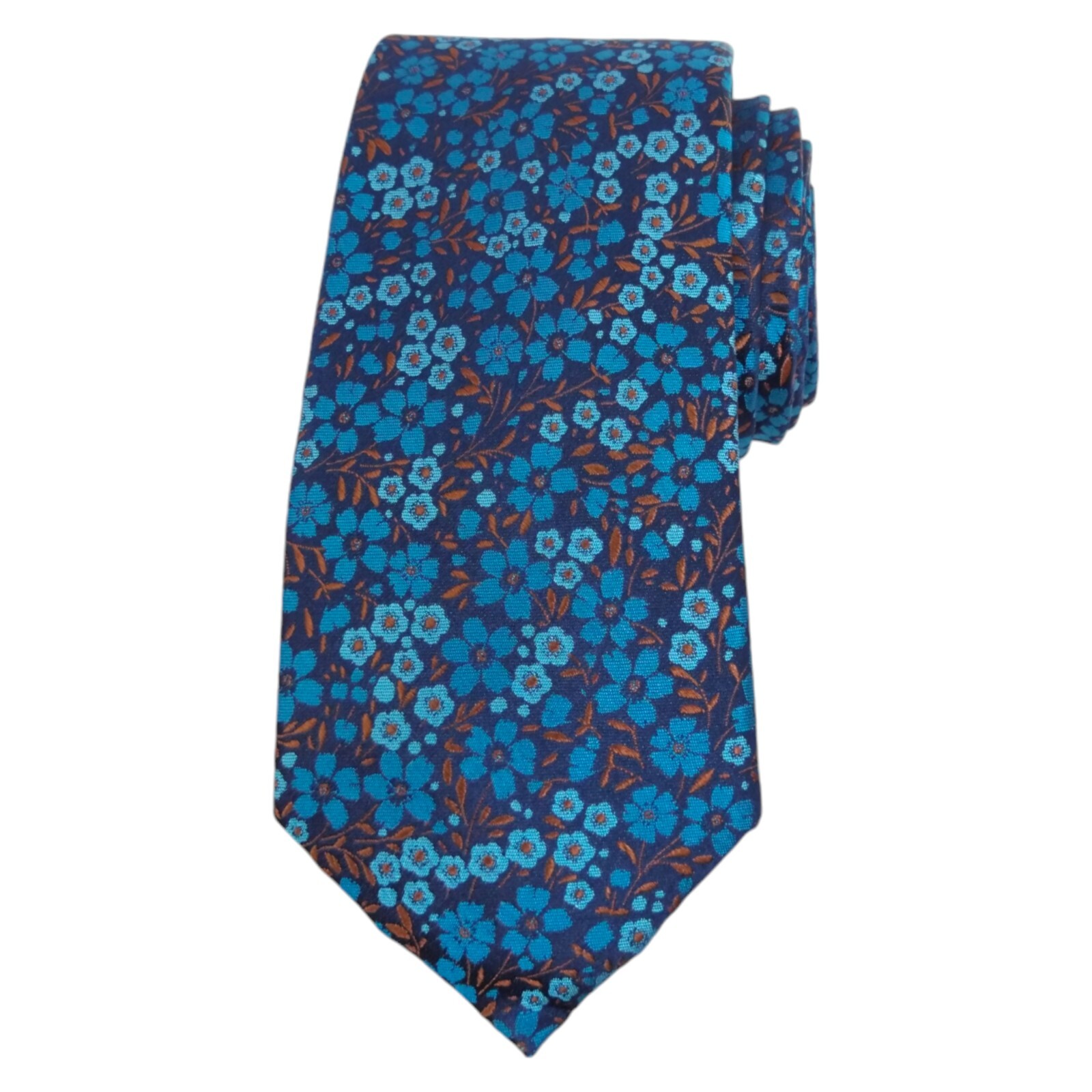 JOSEPH ABBOUD Mens Silk Floral Tie Navy Teal Brown Flowers 3.0 Designer Necktie