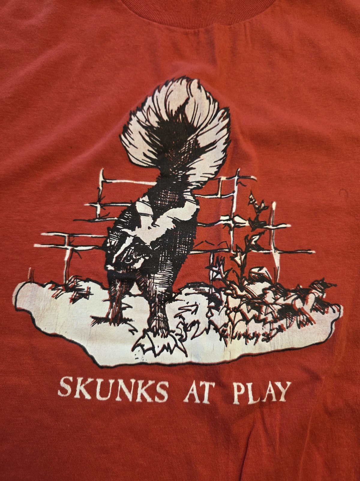 Vintage 90s Skunks At Play Shirt XL Oneita 50/50 Red Single Stitch Made In USA