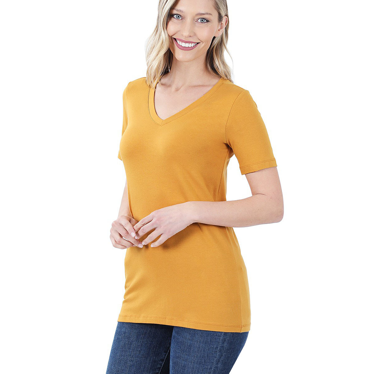 Zenana Plain Short Sleeve T Shirt V-Neck Top Stretch Cotton Tee Women Loose Fit