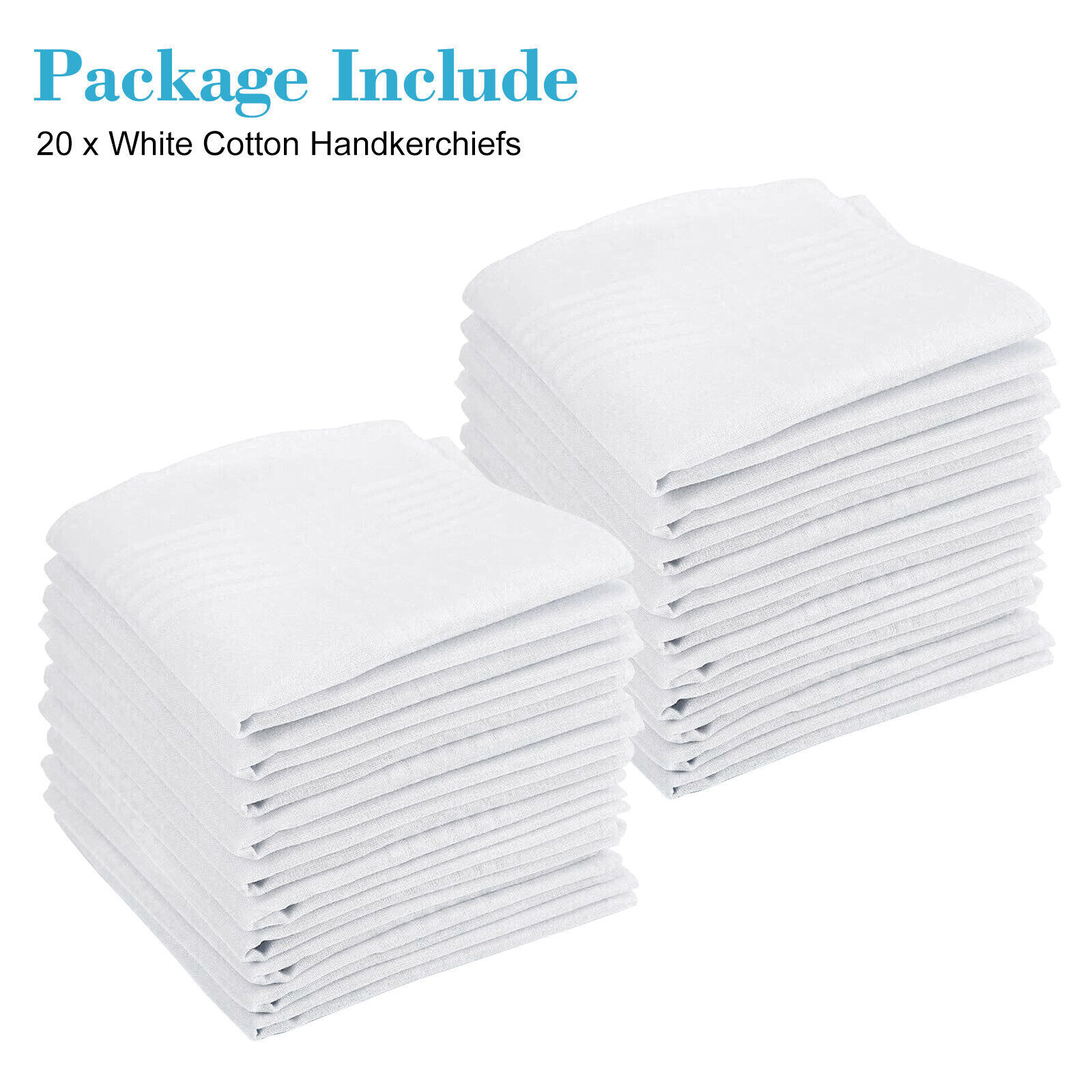 20 Pcs Mens Handkerchiefs 100% Cotton Classic Hankies Pocket white Gift 15x 15in