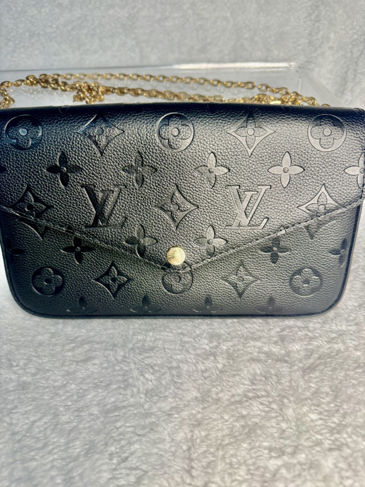 Louis Vuitton Chain 2Way Shoulder Bag Crossbody Black Gold Women Classic