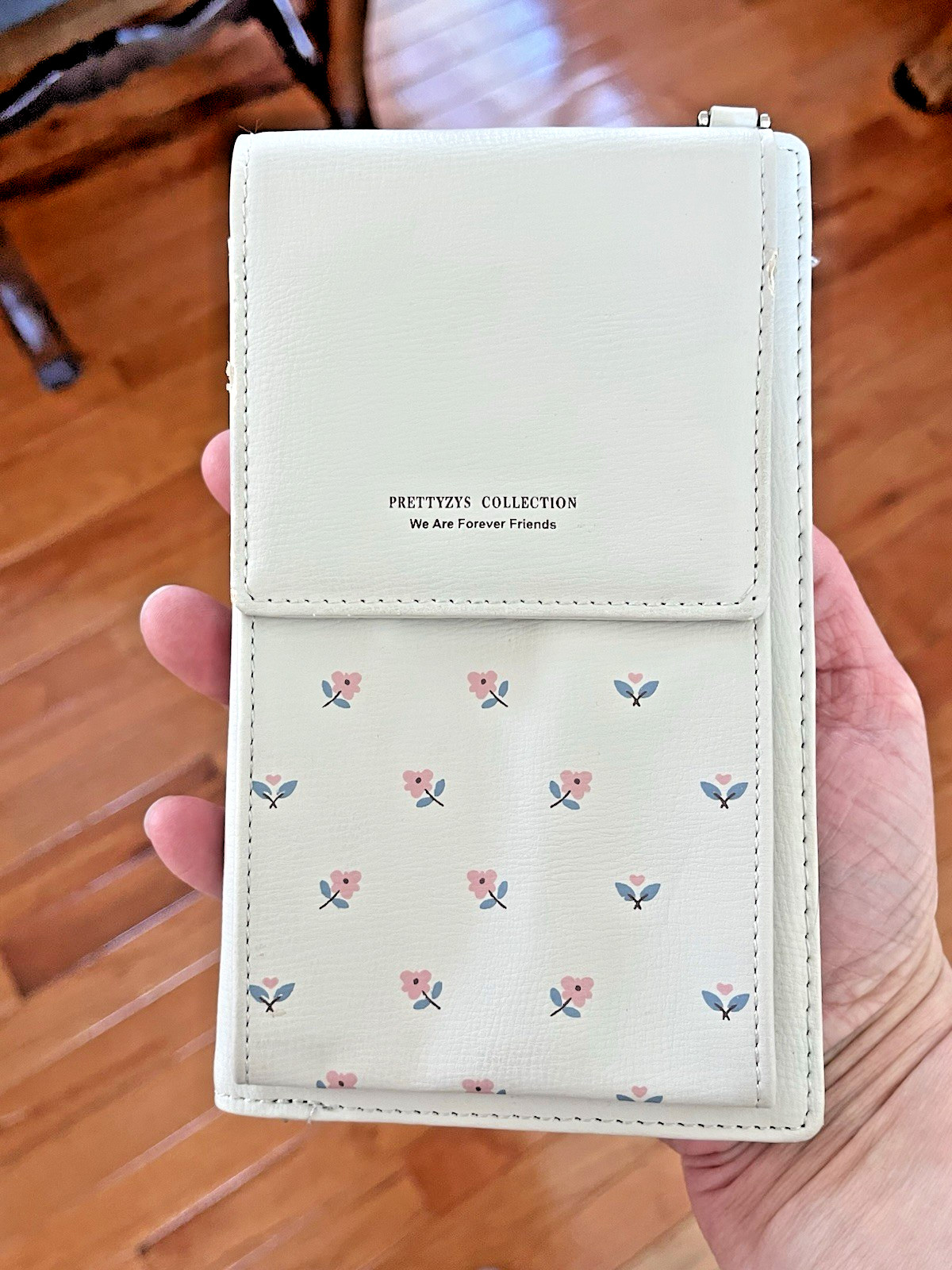 Cellphone Crossbody Wallet PRETTYZYS COLLECTION Gray with Little Flowers