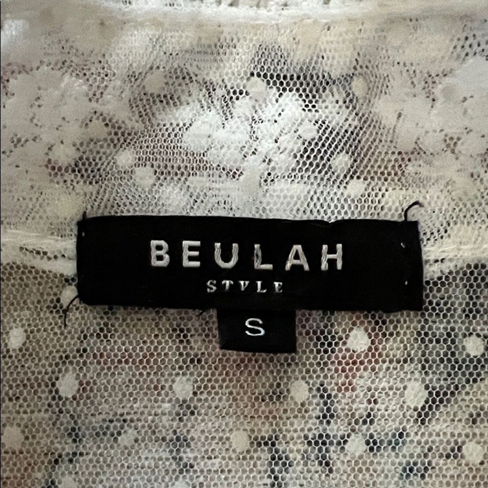 BEULAH Style Victorian-Inspired White Lace Blouse with Golden Embroidery Size: S