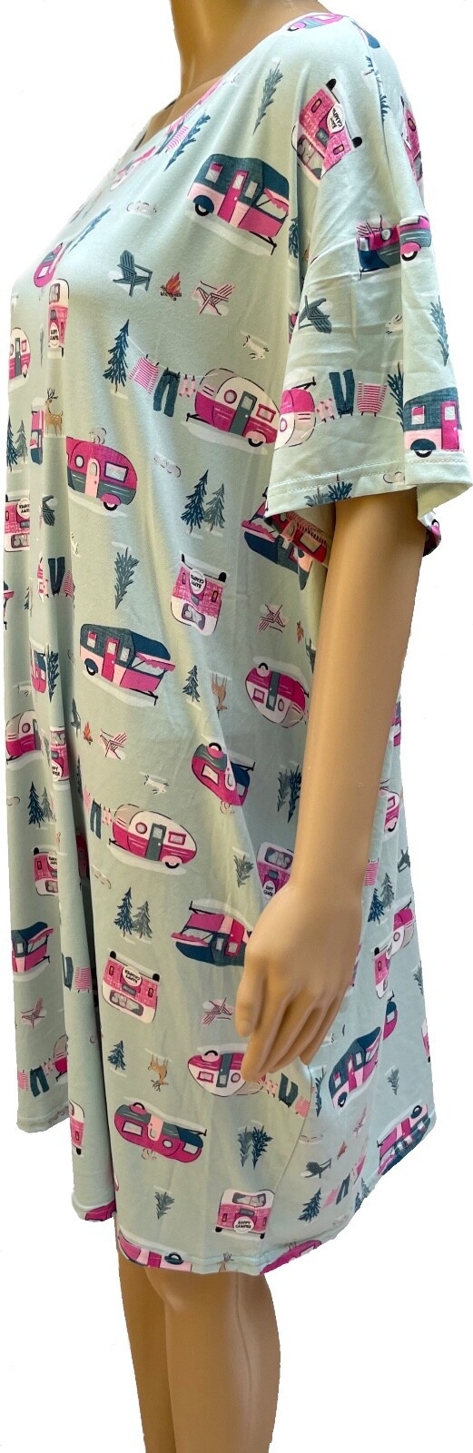 JOYSPUN Soft Polyester Spandex Short Sleeve Sleepshirt W/Pockets 4 Variations