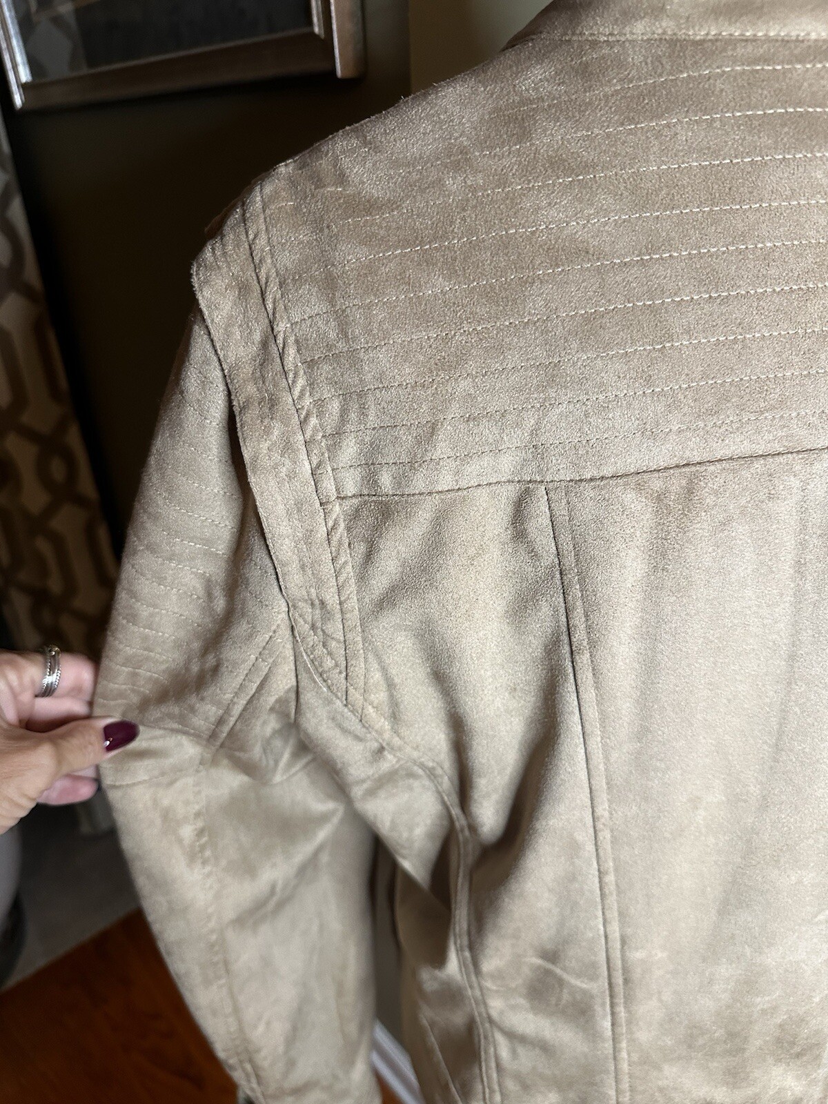 Women’s XL Cream Faux Suede Military Style Jacket Zip Front Pockets NWOT