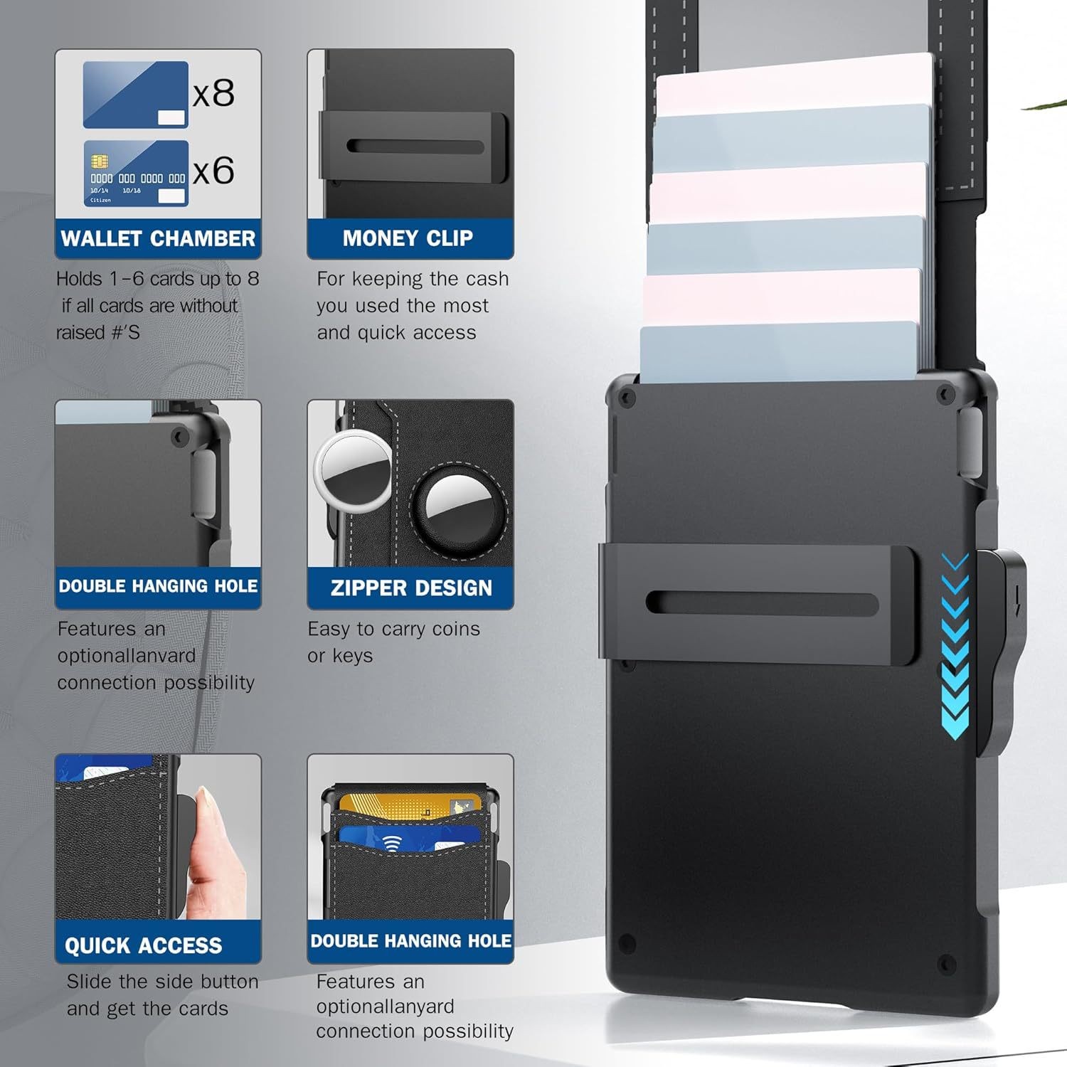 Men Slim Pop Up Bifold Wallet with Money Clip, Minimalist Wallet RDIF Blocking
