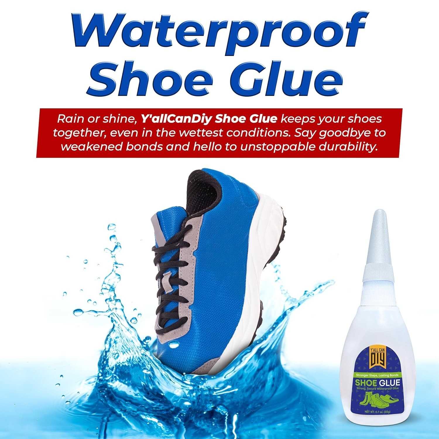 Y’allCanDiy Heavy Duty Shoe Glue for Waterproof Repairs – Quick-Dry 0.7 Oz