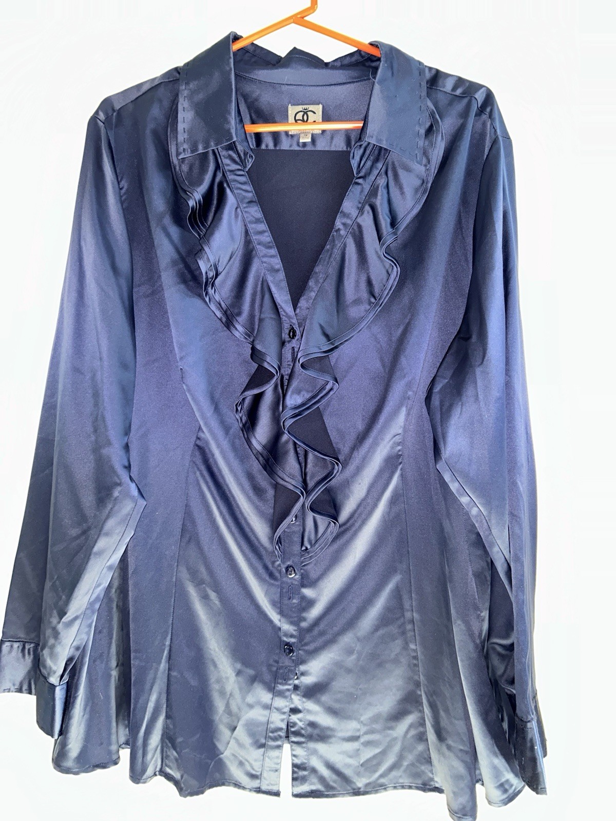 Royal Blue Satin Type Fabric Sz 3x By Queen Collection . V Neck Ruffled.