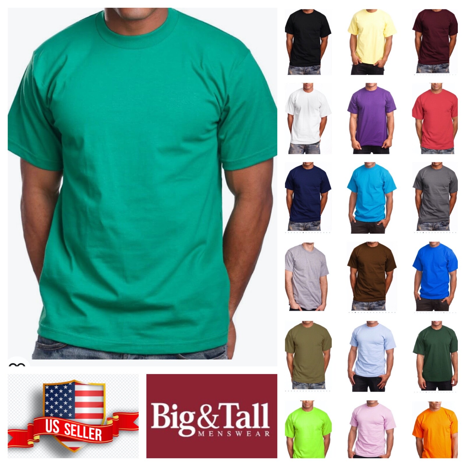 Mens T- Shirt HEAVY WEIGHT Plain Crew Neck Cotton S-7X & LT-5XLT Big and Tall