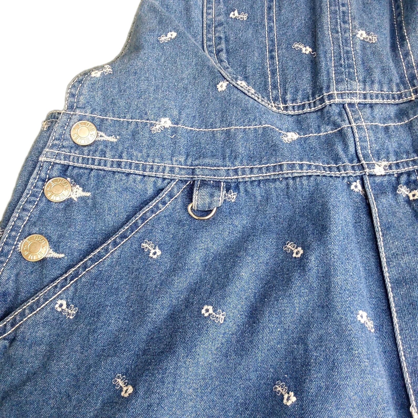 Vtg 90’s Adriana Sport Denim Overall Shortalls Embroidered 32″ Waist Womens Med