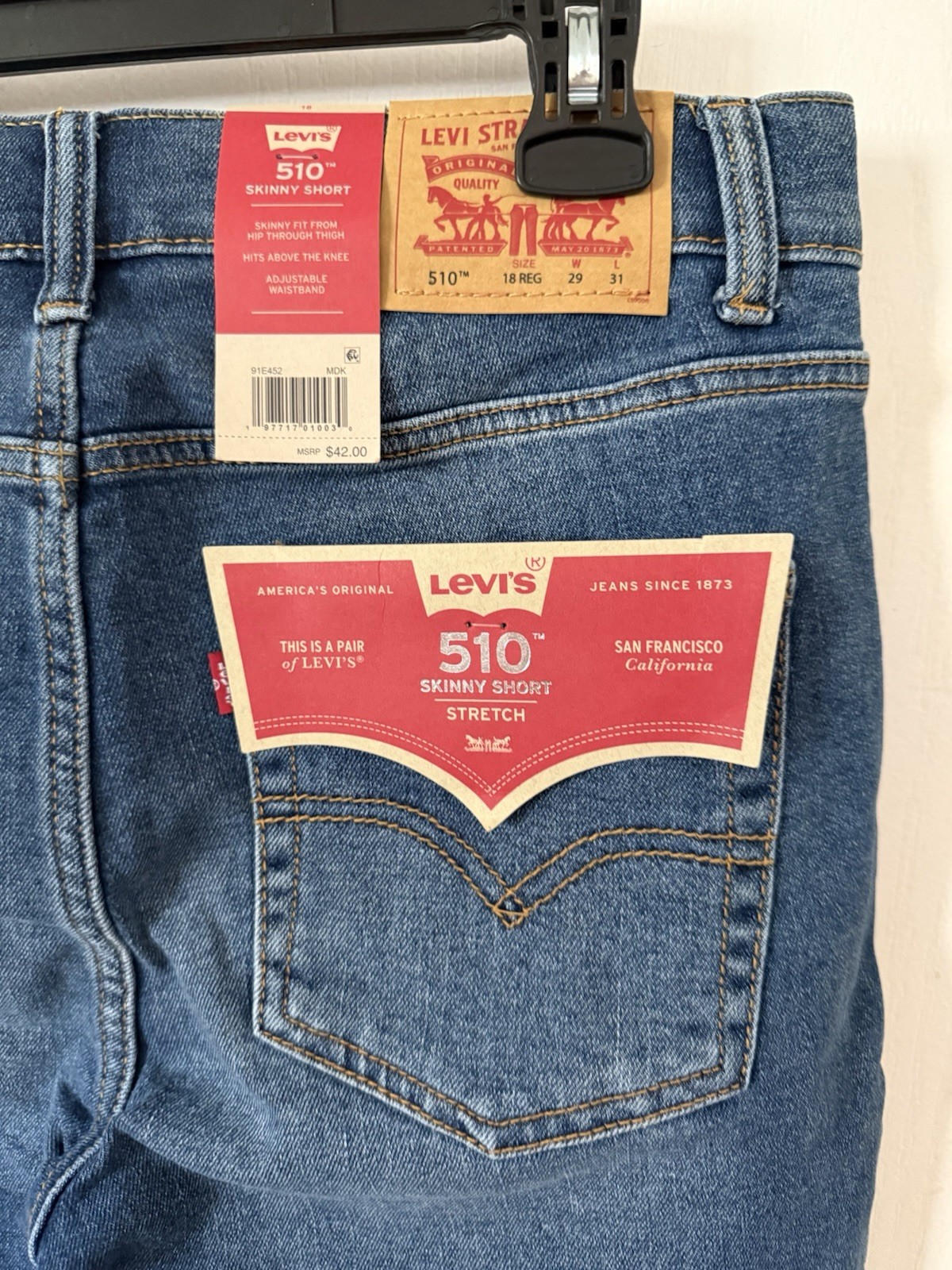 Levi’s 510 Shorts Boys 18 Regular Blue Jean Stretch Adjustable Waist Jorts NWT
