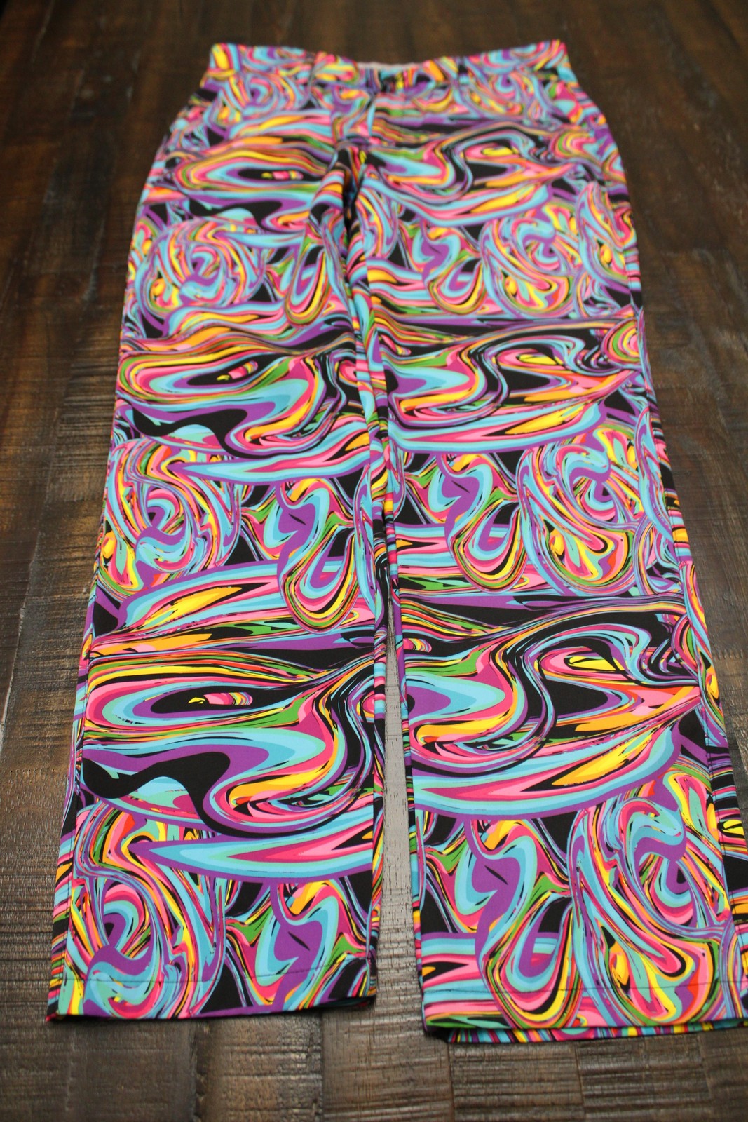 Hreski Pants Mens 34×30 Multicolor Psychedelic Swirl Chino Golf Casual Fun