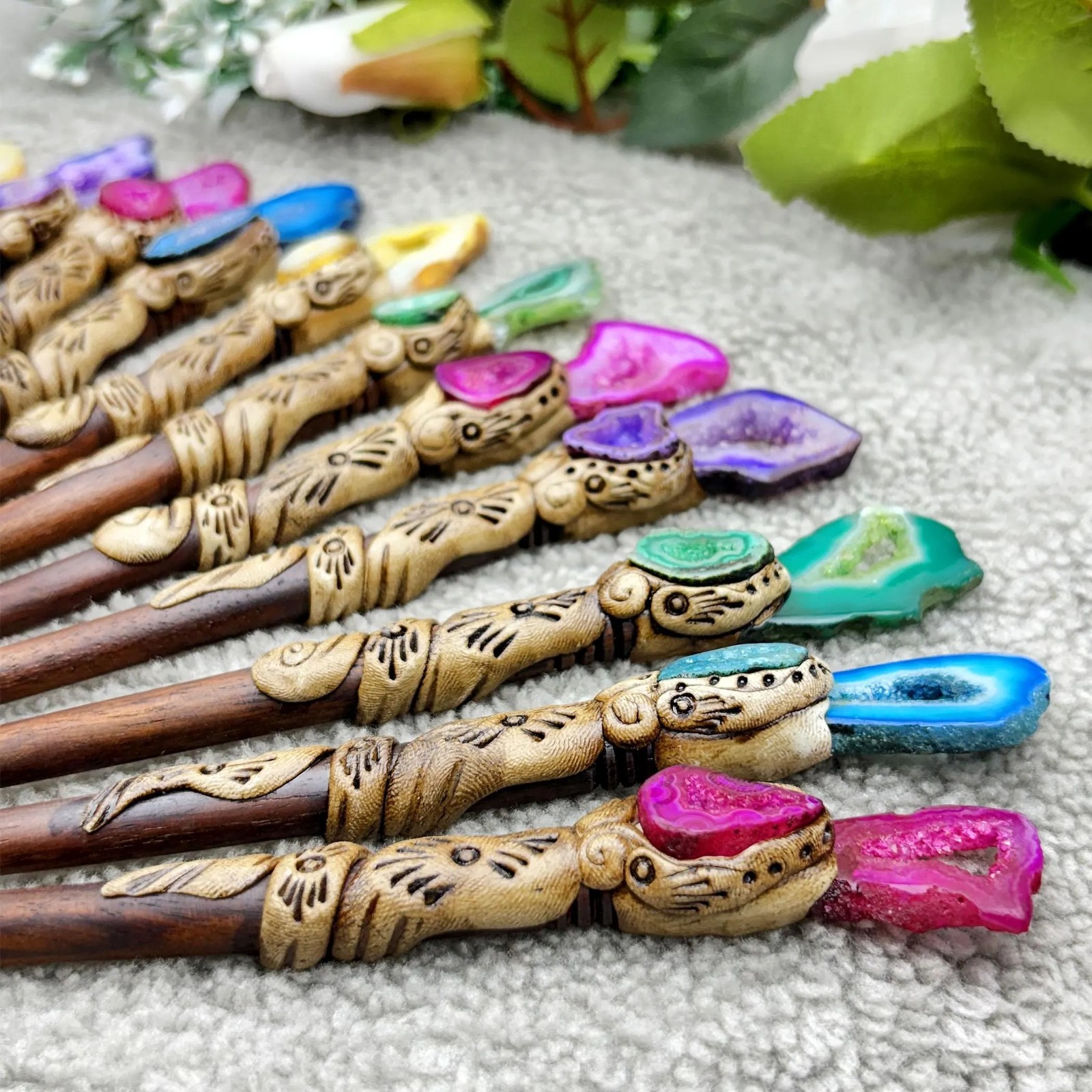 Window Druzy Hair Stick, Agate Slices Stick, Polymer Clay Sticks wholesale lot