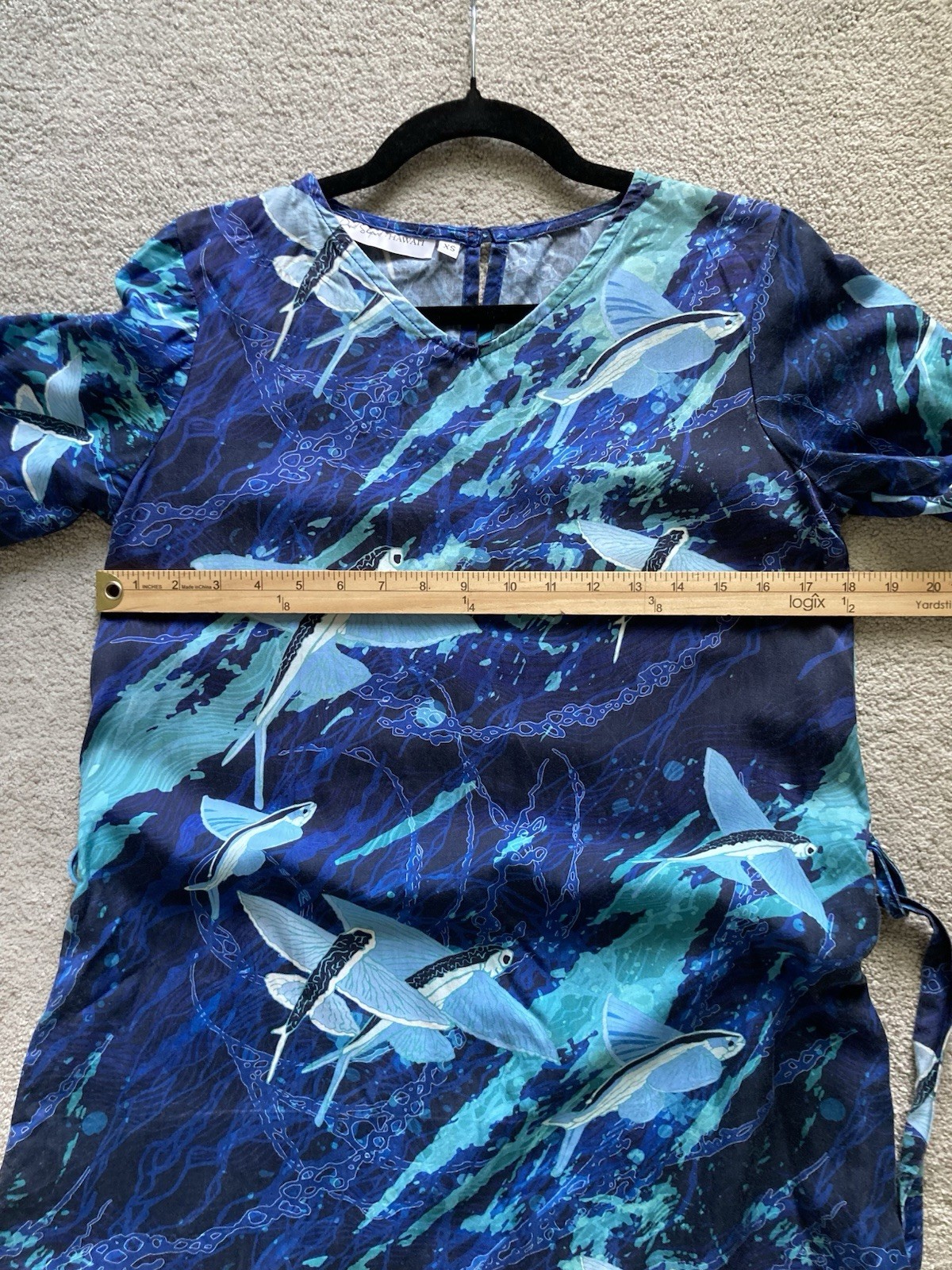 David Shepard Hawaii Dress Ocean Fish Design Tie Waist Size Small Resort Cruise