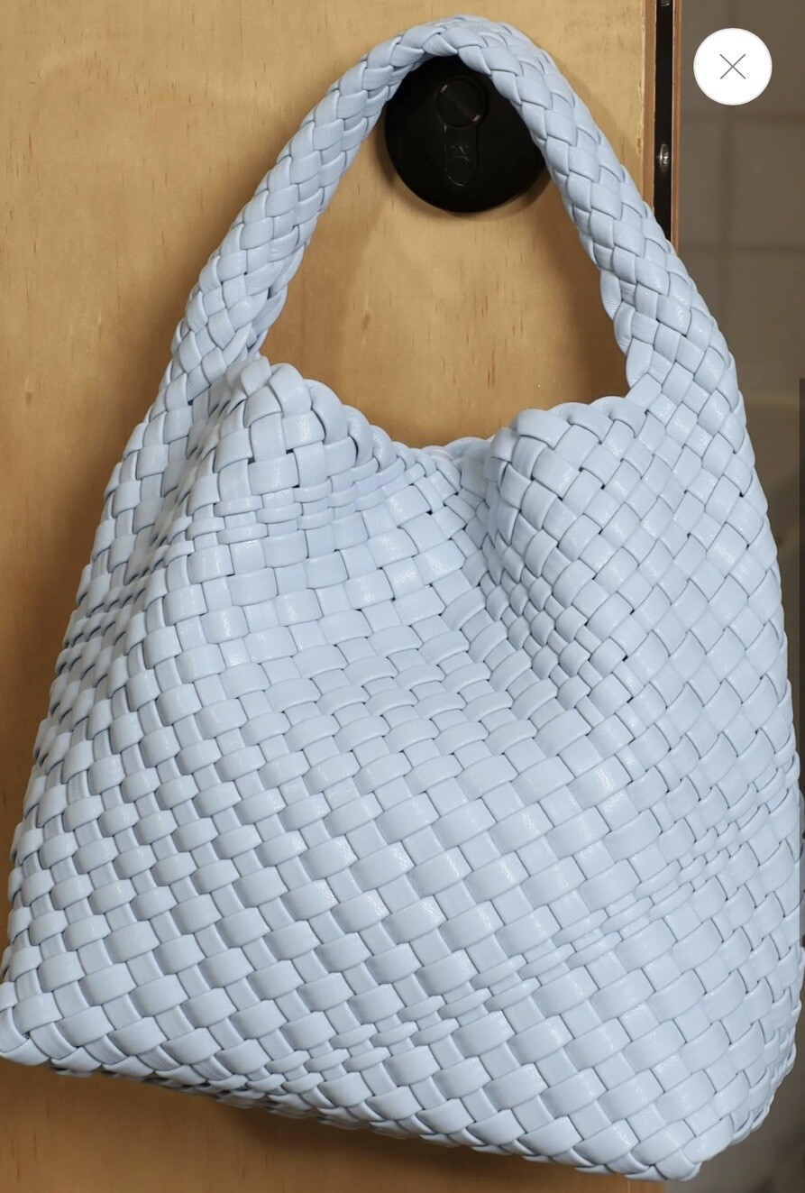 NWT Sugar Monday Woven Tote “Piper” Small In Light Blue