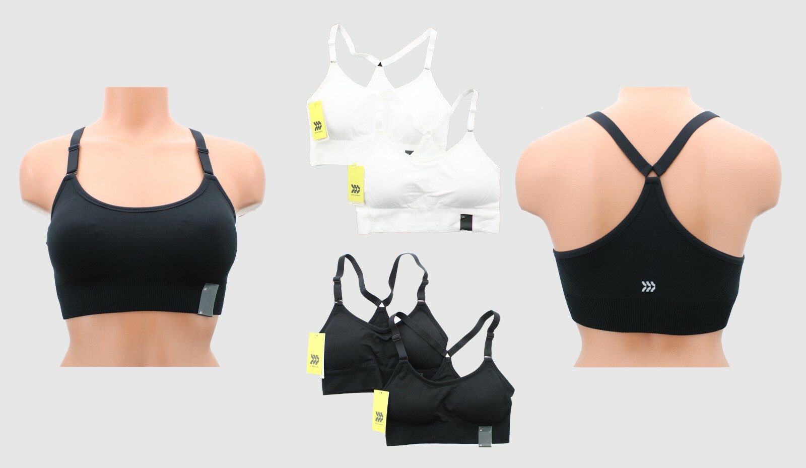 All in Motion Sports Bras, Medium Support Womens Seamless Adjustable Bra, 2 Pack