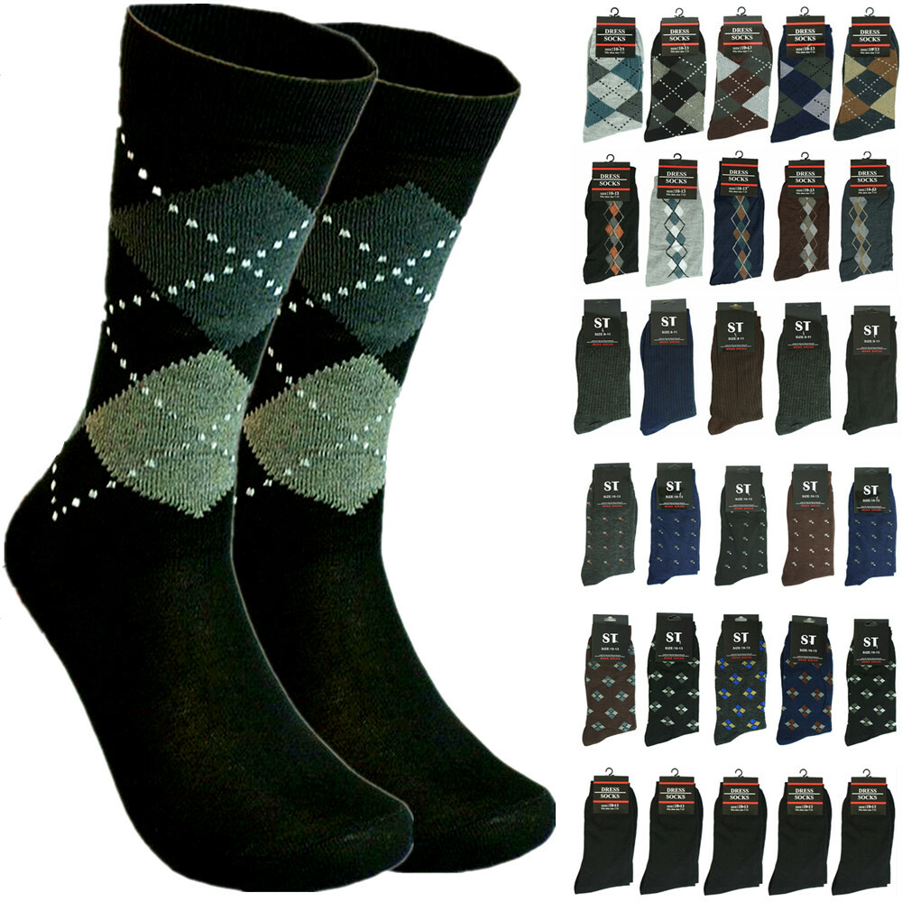 3-12 Pairs Mens Cotton Mid Calf Crew Business Multicolor Dress Socks Size 10-13
