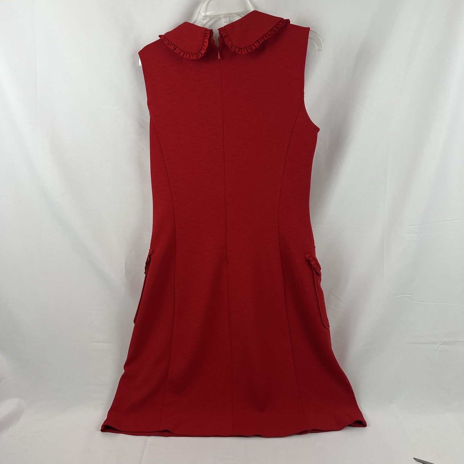 Nanette Lepore Red Dress Sleeveless Ruffle Peter Pan Collar Knit Size 8 POCKETS!