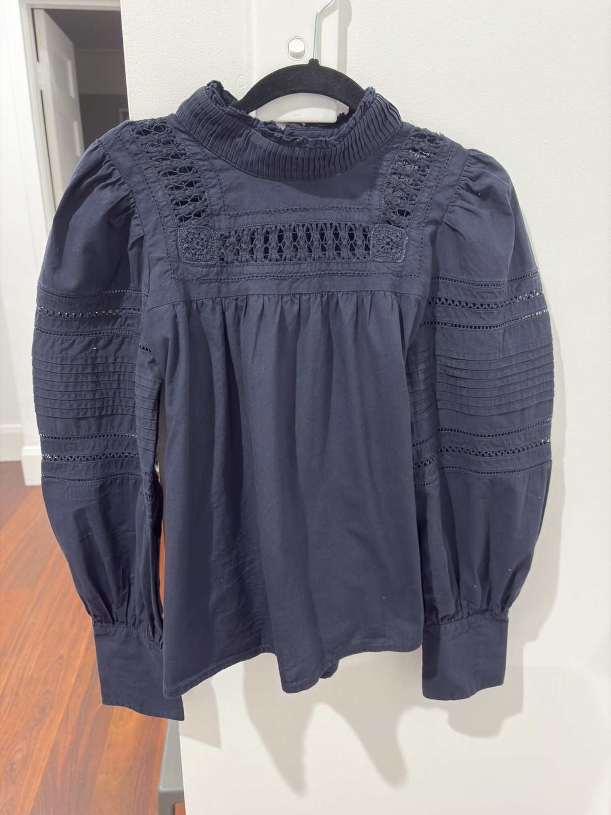 Sea New York Navy Blue Cotton Embellishment Blouse Top Sz XS RRP $450