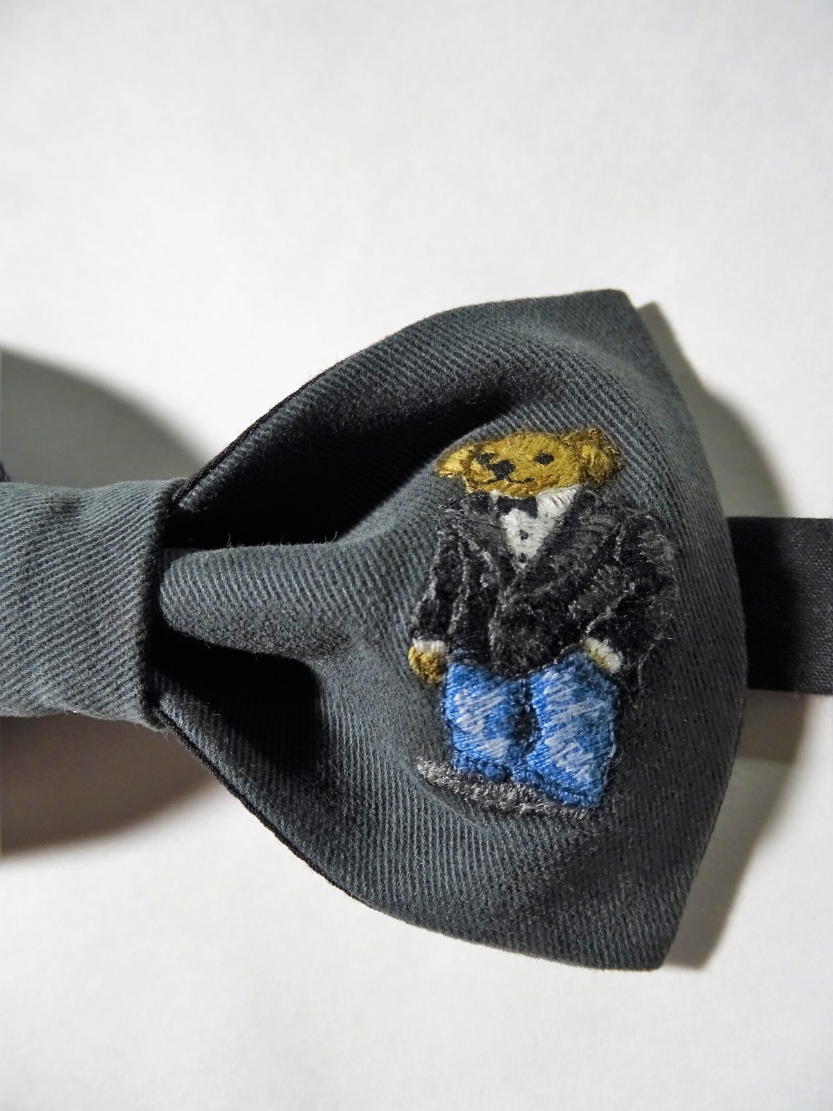 NEW Mens Preppy Bear Bow tie Custom Grey/Black Pre Tied Adjustable Wedding Tie
