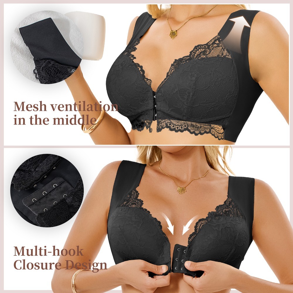 6Pcs Front Closure Lace Wireless Bra Wide Strap Comfort Support Bralette