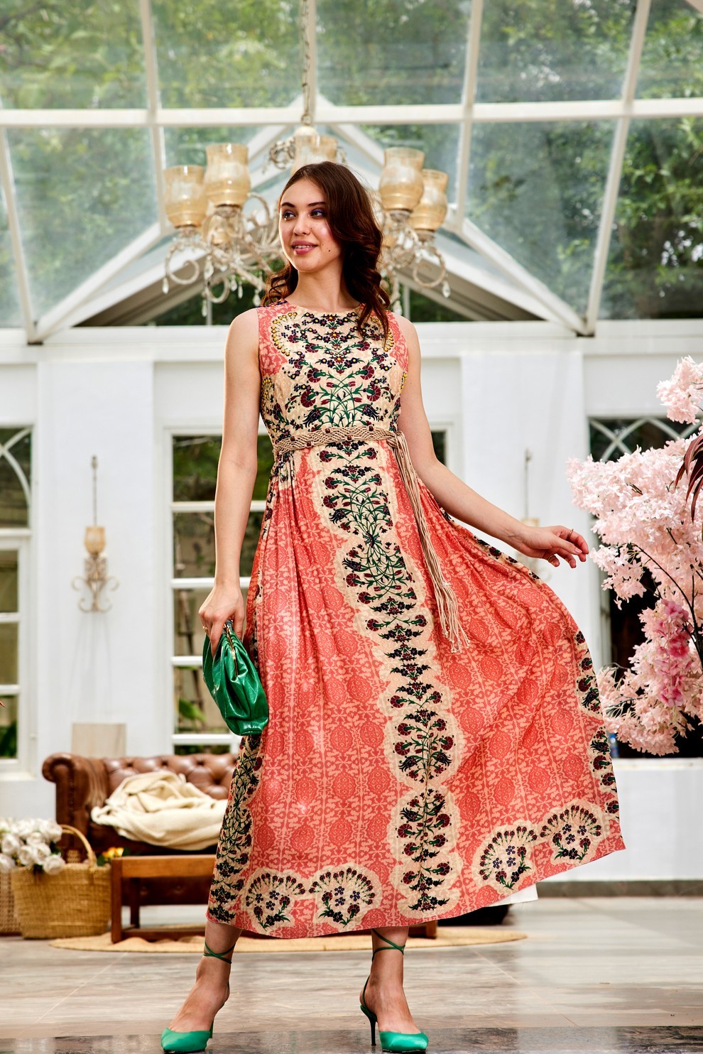 Bhanuni By Jyoti Botanique Maxi Dress Sleeveless Floral Beaded size 4
